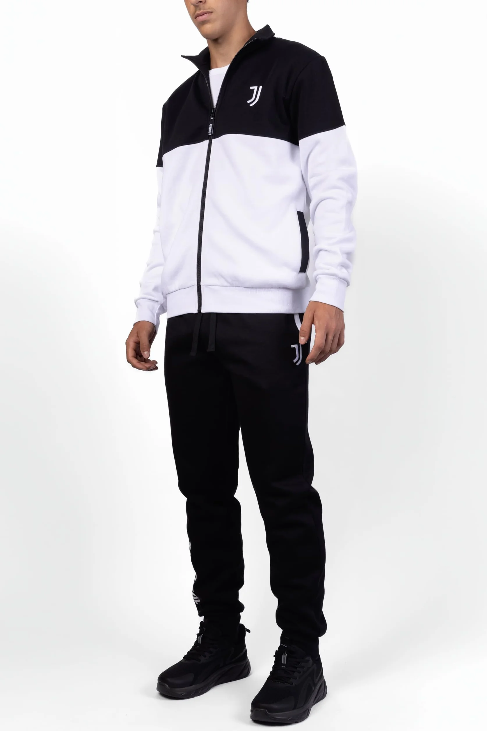 Juventus, Blusa Homewear in Felpa Garzata, Abbigliamento da Casa, Bianco e Nero con Logo della Juventus, in Cotone, Full Zip