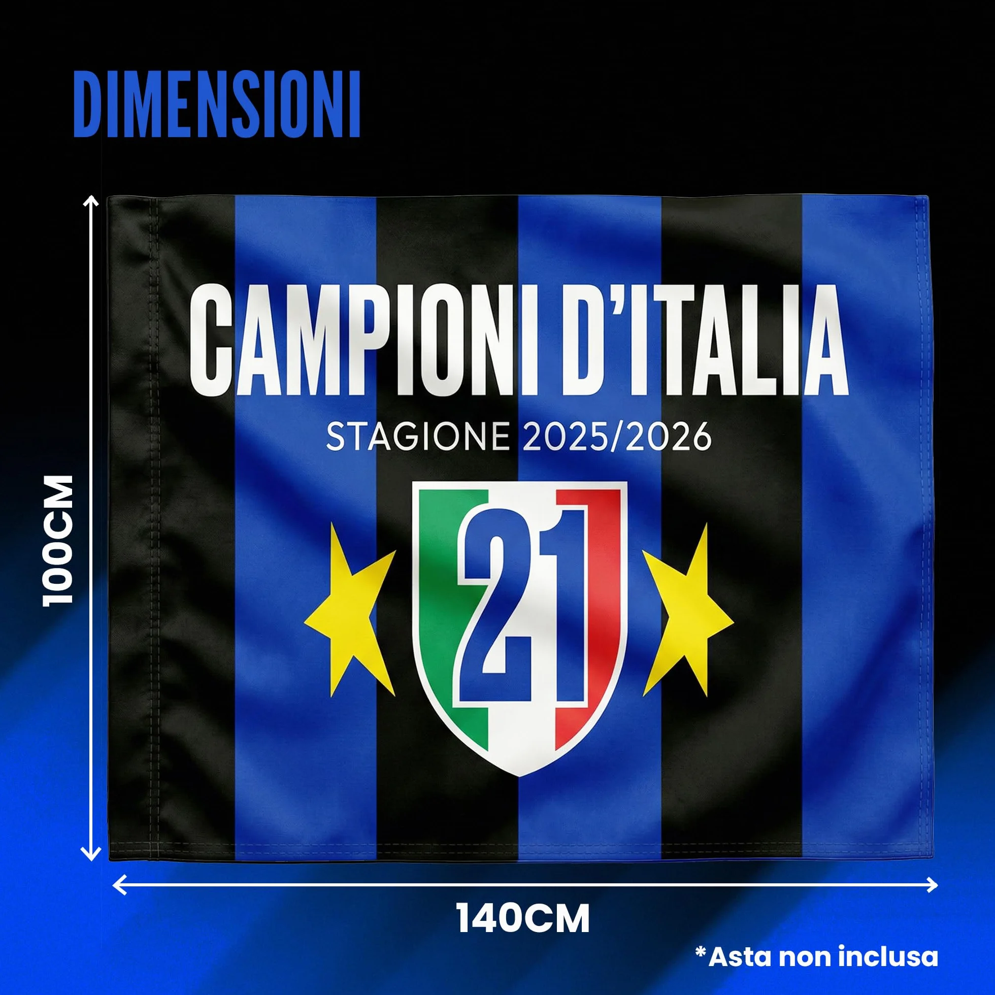 Bandiera Inter 21 Scudetto Neroazzurra 100x150 cm Stagione 2025/26