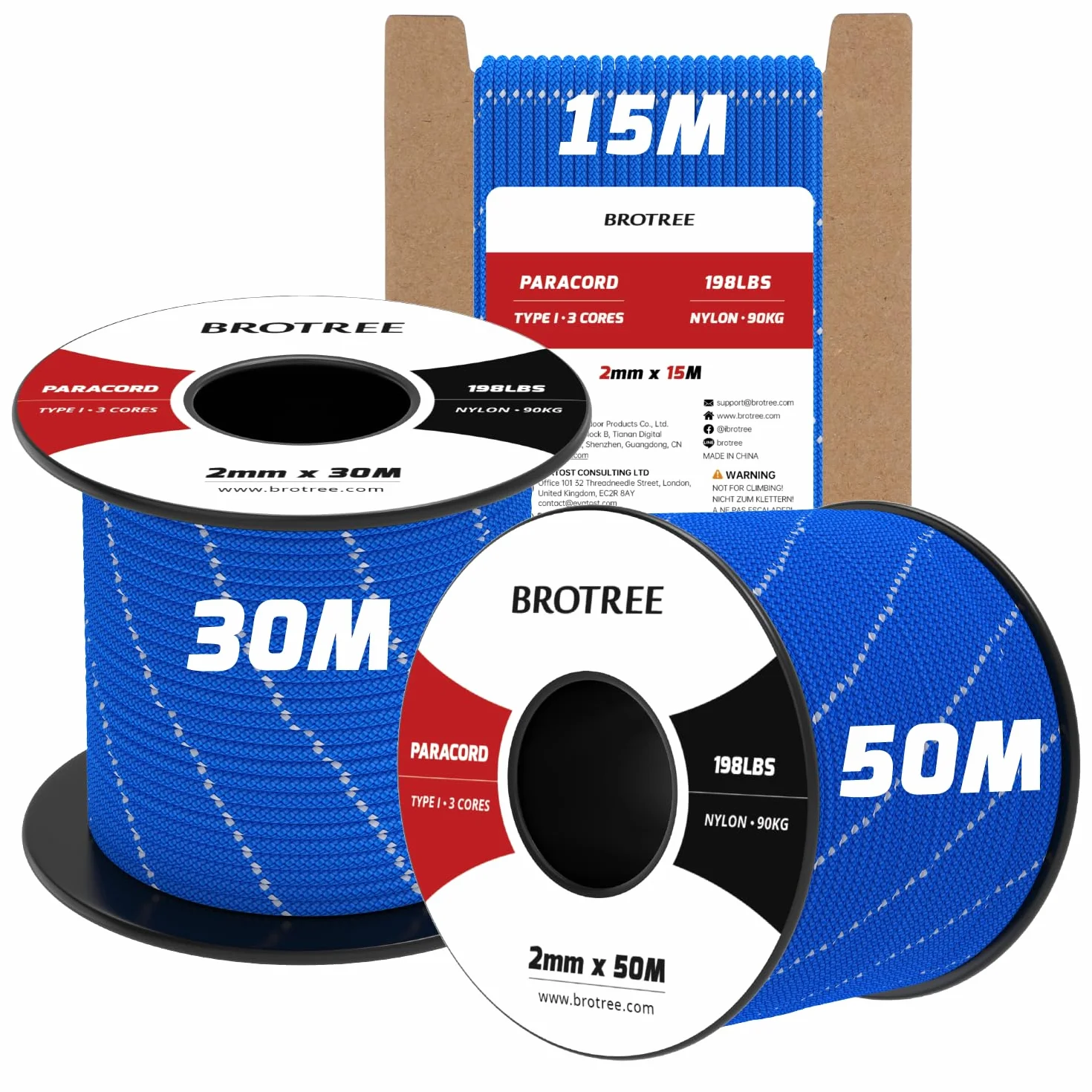 Brotree Paracord 2mm 50M 100% Nylon Corda da Paracadute 90kg Carico di Rottura Riflettente Blu Scuro
