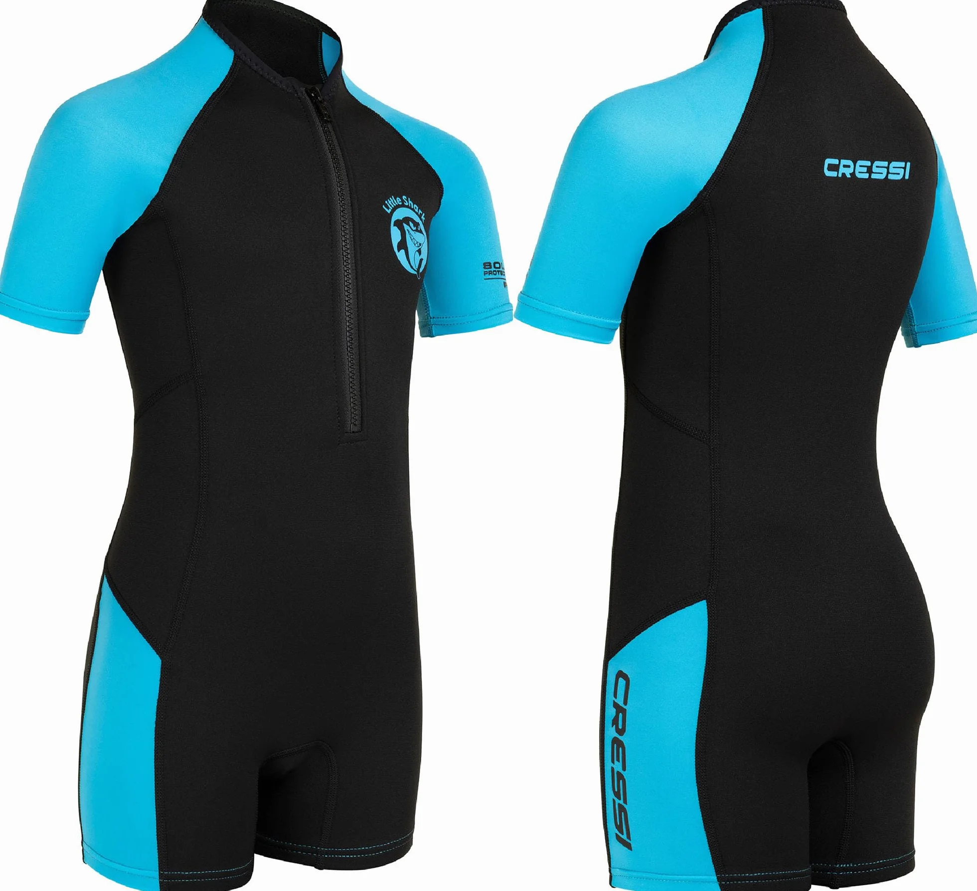 Cressi dal 1946 - Little Shark Muta Shorty 2 mm per Bambini Unisex a Maniche Corte con Protezione Termica e UV per Nuoto Snorkeling e Sport Acquatici con Zip Frontale