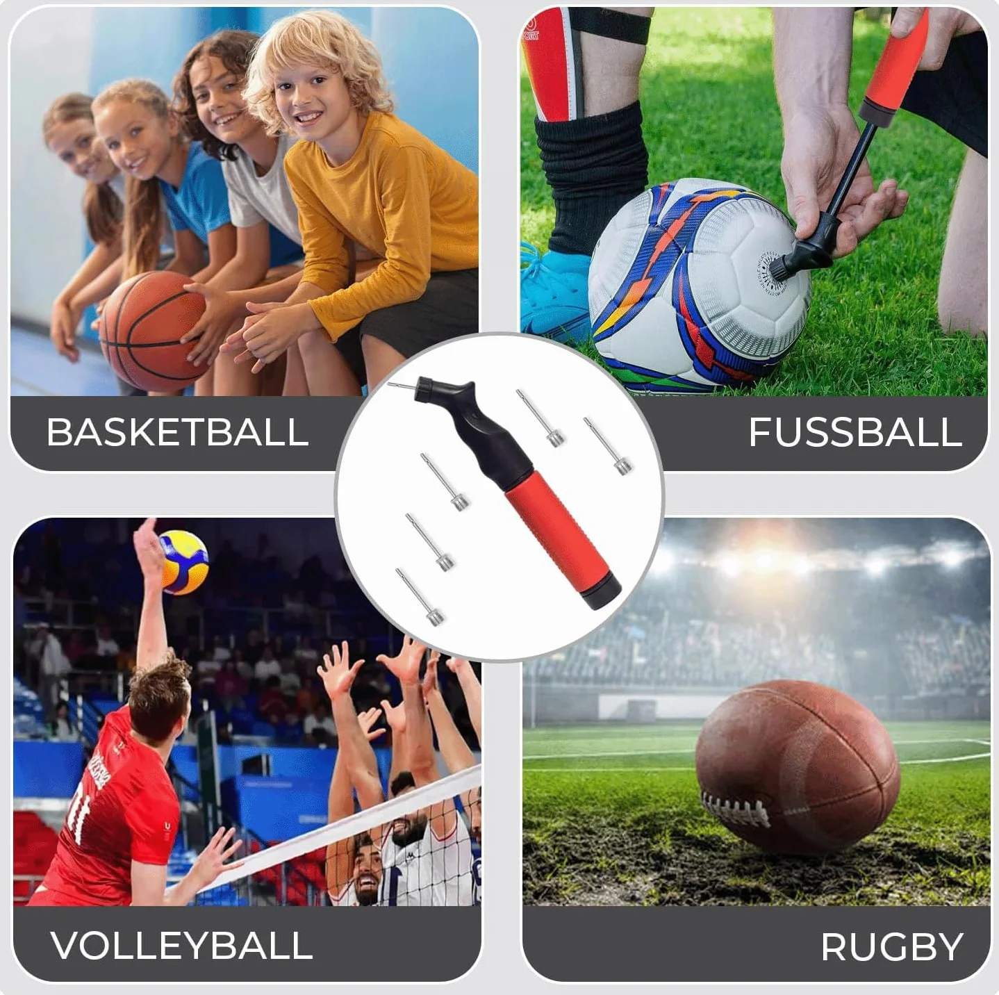 Pompa per palloni con ago – Pompa portatile per calcio, basket, pallavolo, rugby