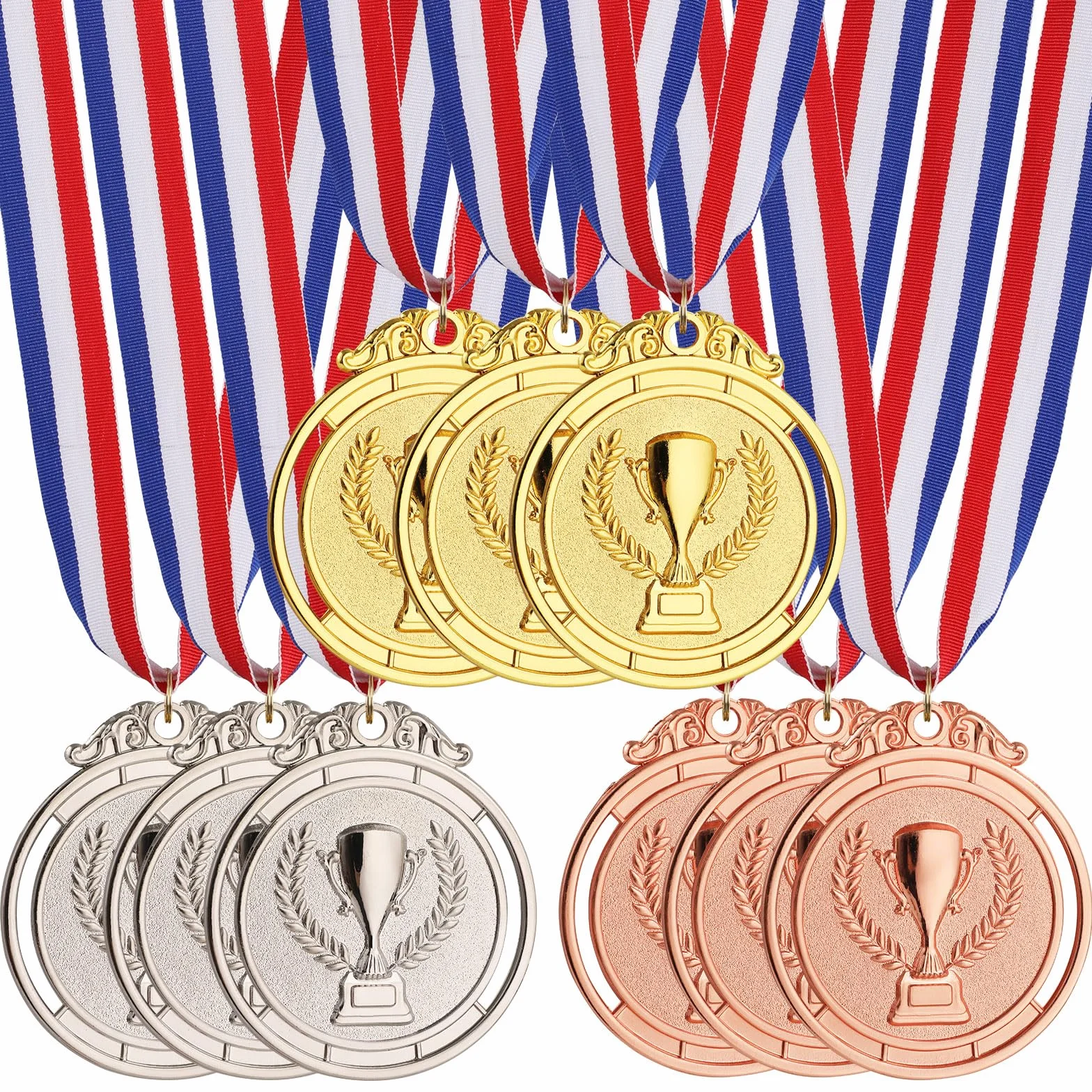 Medaglie in Metallo Oro Argento Bronzo con Nastro Diametro 5cm Premi Sportivi per Gare Feste e Tornei