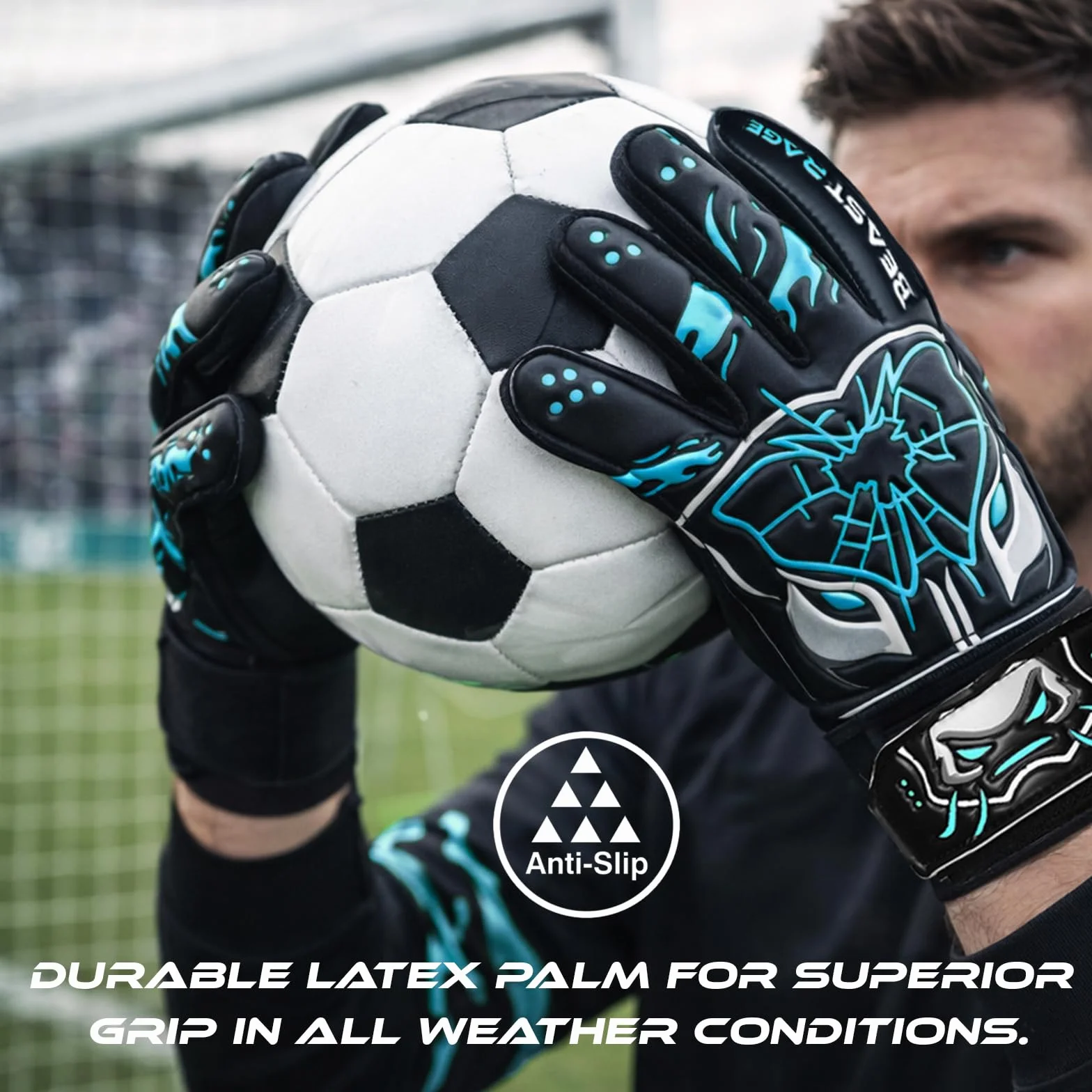 BEAST RAGE Guanti da portiere bambini lattice tedesco antiscivolo palmo laminato 3+4 mm dorso leggero cinturino regolabile