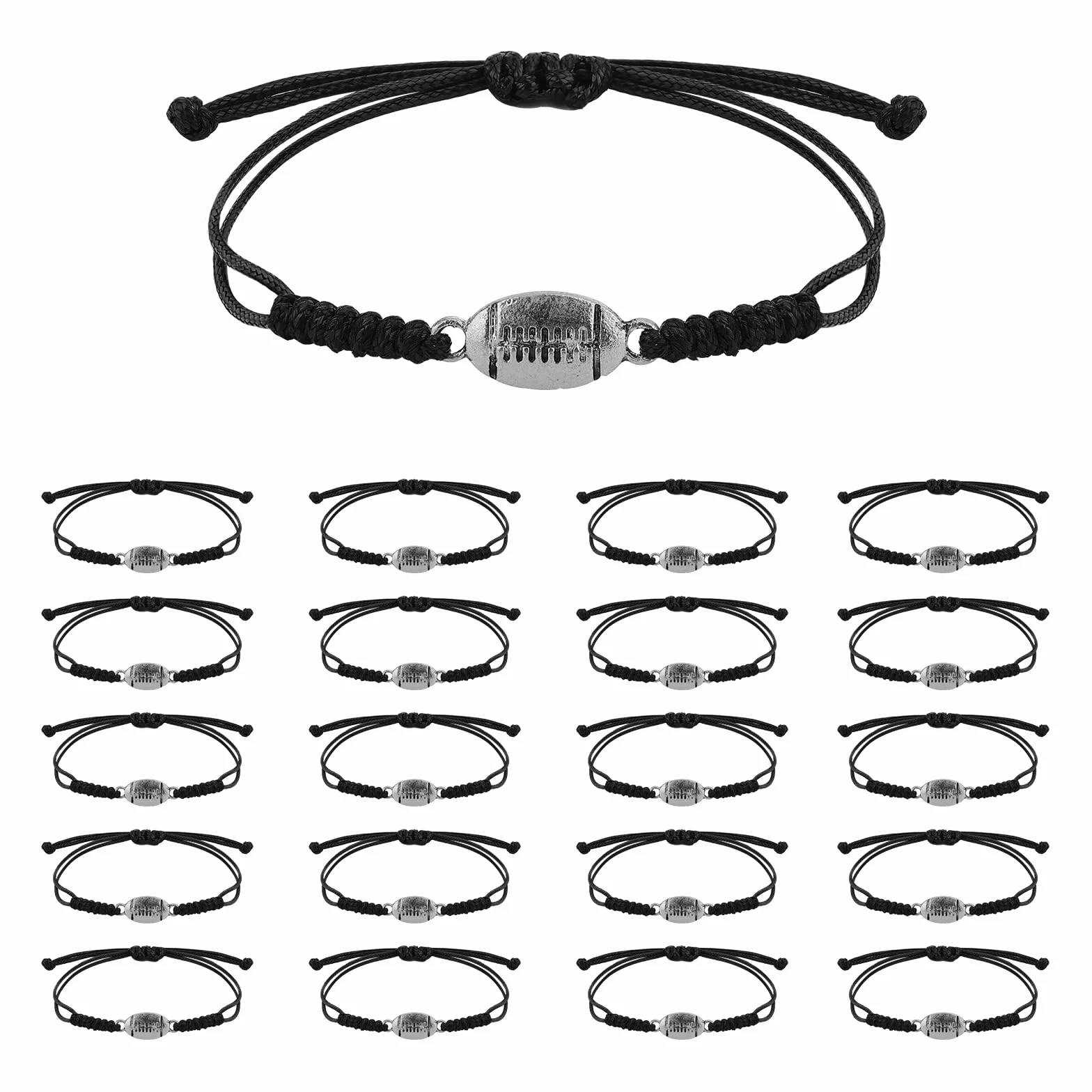 NQEUEPN 20 Pezzi Bracciale Rugby, Bracciale Corda Regolabile Intrecciata Braccialetto Rugby Fascino con Decorazione Ciondolo Rugby per Ragazze Adolescenti Ragazzi Donne Uomini Giocatori