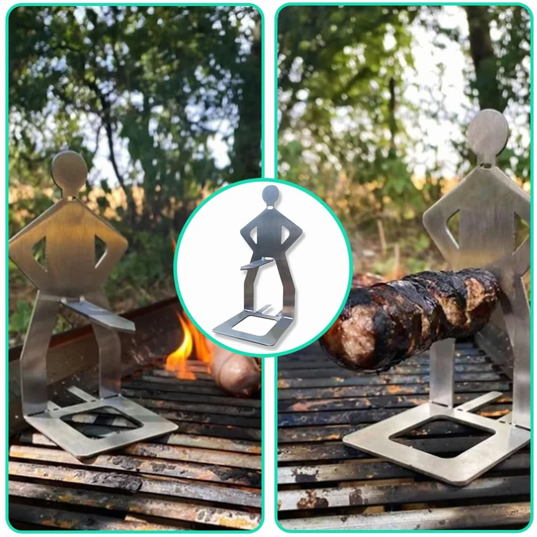Supporto per Salsicce in Acciaio Inox, Creativo Porta Wurstel a Forma di Uomo, Griglia Portatile per Hot Dog, Accessorio Barbecue per Campeggio e Cucina Outdoor