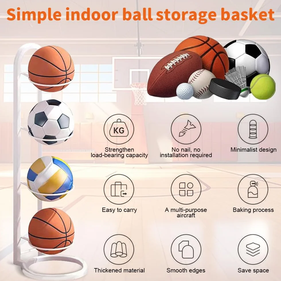 Rastrelliera da Basket per Palloni, Scaffale Stoccaggio Attrezzature Sportive