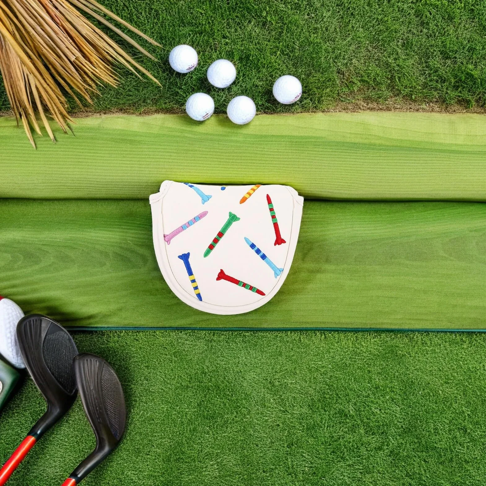 MAGICLULU Copri Putter da Golf Bianco in Pu con Rivestimento Interno e Design Ricamato, Protezione per Mazze