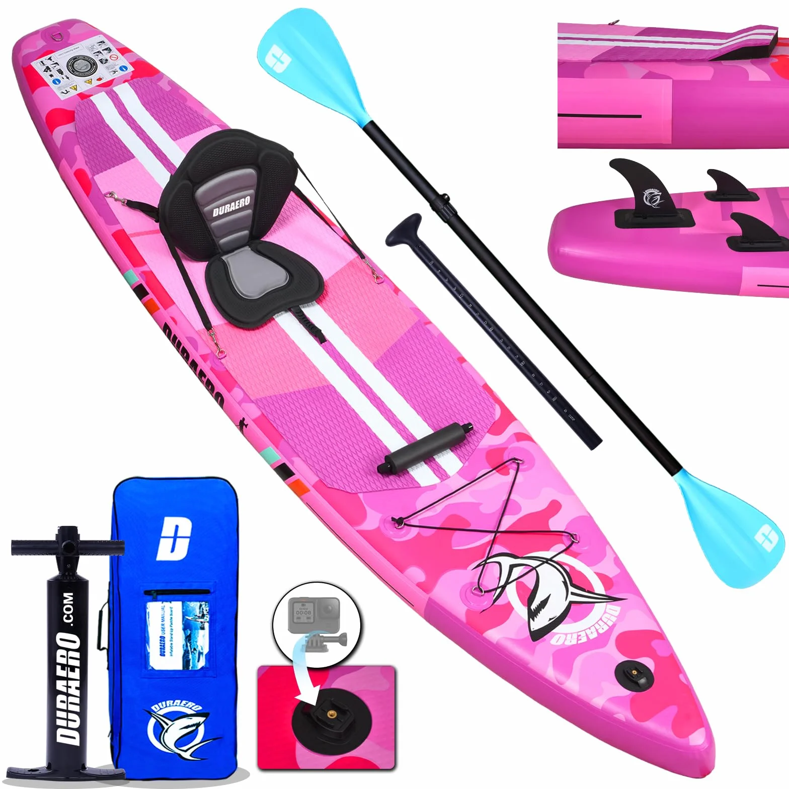 Tavola SUP gonfiabile 330x76x15 cm 150 kg supporto cam pad 3 pinze doppia pagaia regolabile Pink