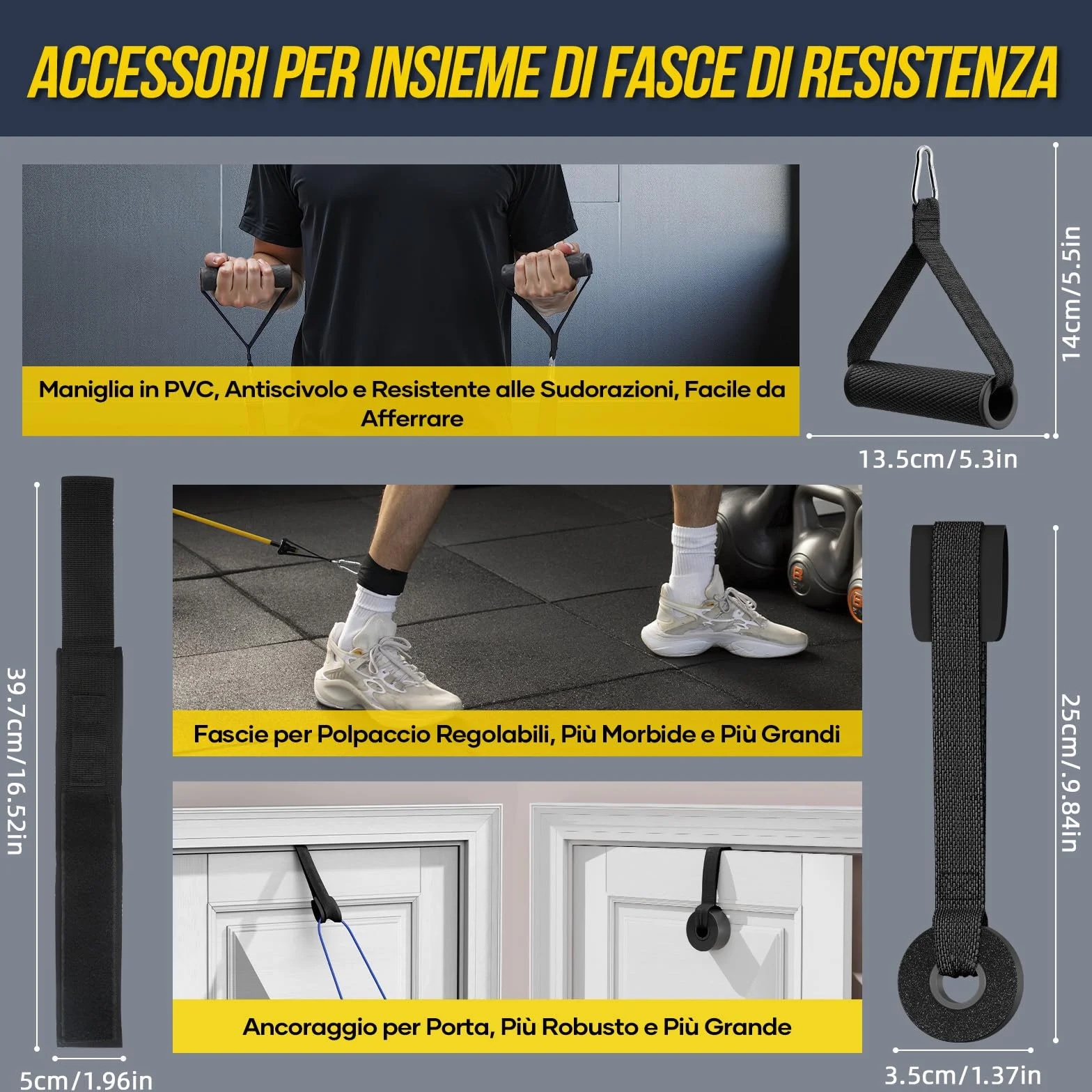 Fokky Elastici Fitness 5 Livelli Bande Elastiche con Maniglie Cinturino Caviglia Set Palestra Yoga Pilates