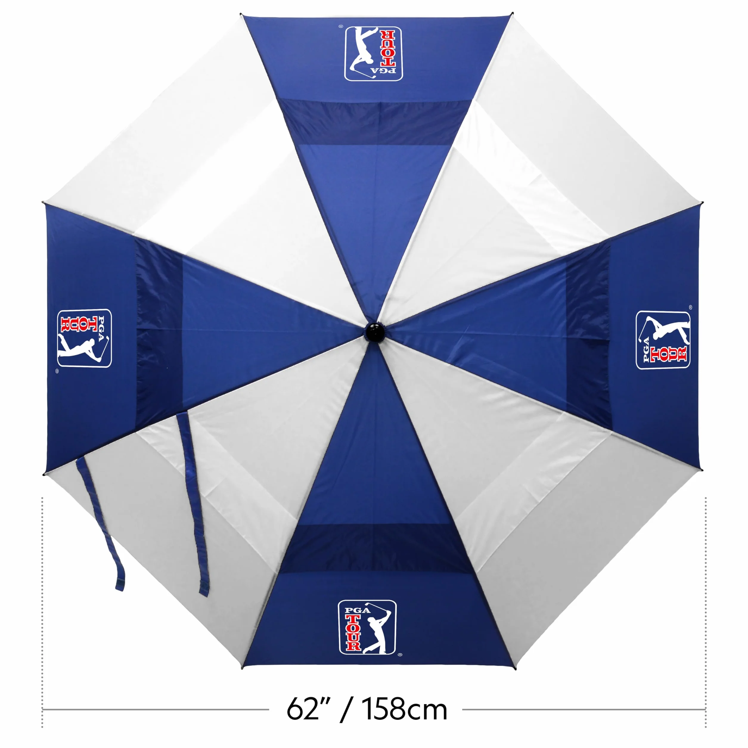 PGA TOUR 62-Inch Golf Umbrella - Windproof Double Canopy, Mens Umbrellas with Auto Open, Fibreglass Shaft, Non-Slip Handle, Velcro Straps, Rainproof Cover - Golf Umbrella Windproof