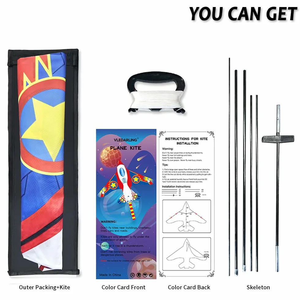 Fighter Plane Kite for Kids and Adults, Easy to Fly Kite with 100M Line, Colorful Kite for Beginners