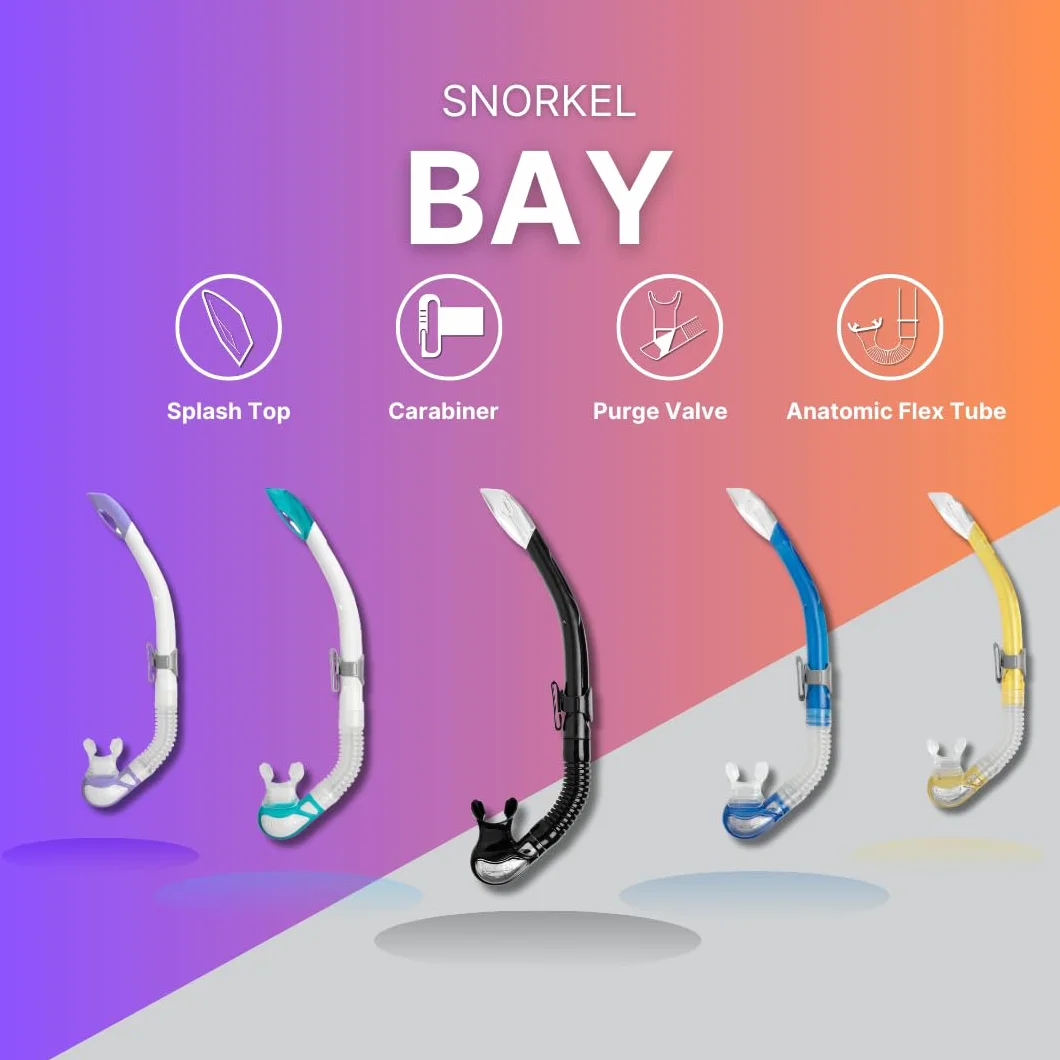 Mares bay – Snorkel Adulto con valvola di Scarico rapido, boccaglio in Silicone Morbido e Clip Scorrevole, Ideale per Snorkeling