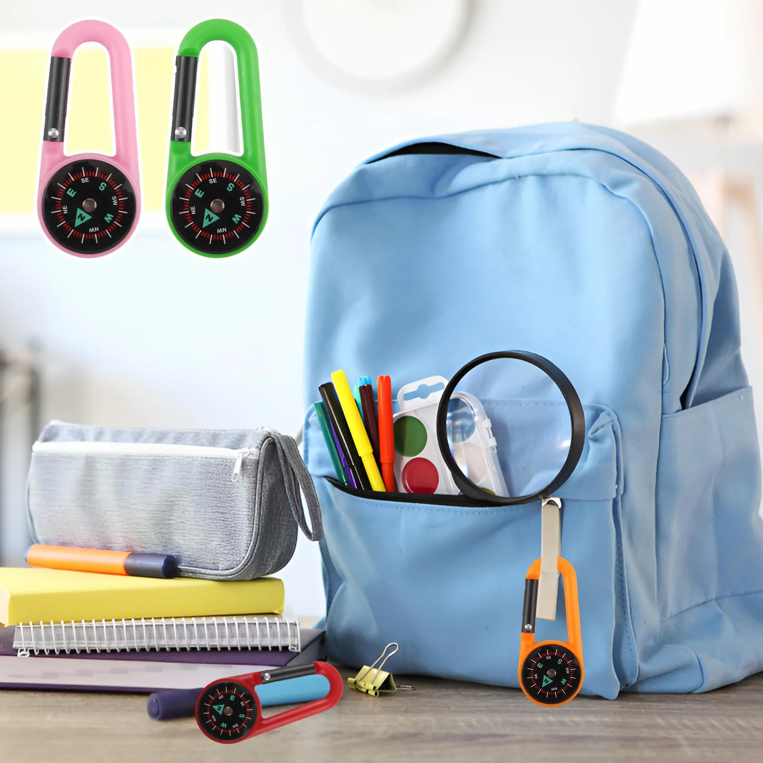20 Pezzi Bussola Portachiavi, Moschettone Bussola Bambini, Mini Bussole da Campeggio, Colorata, Navigazione, Orienteering