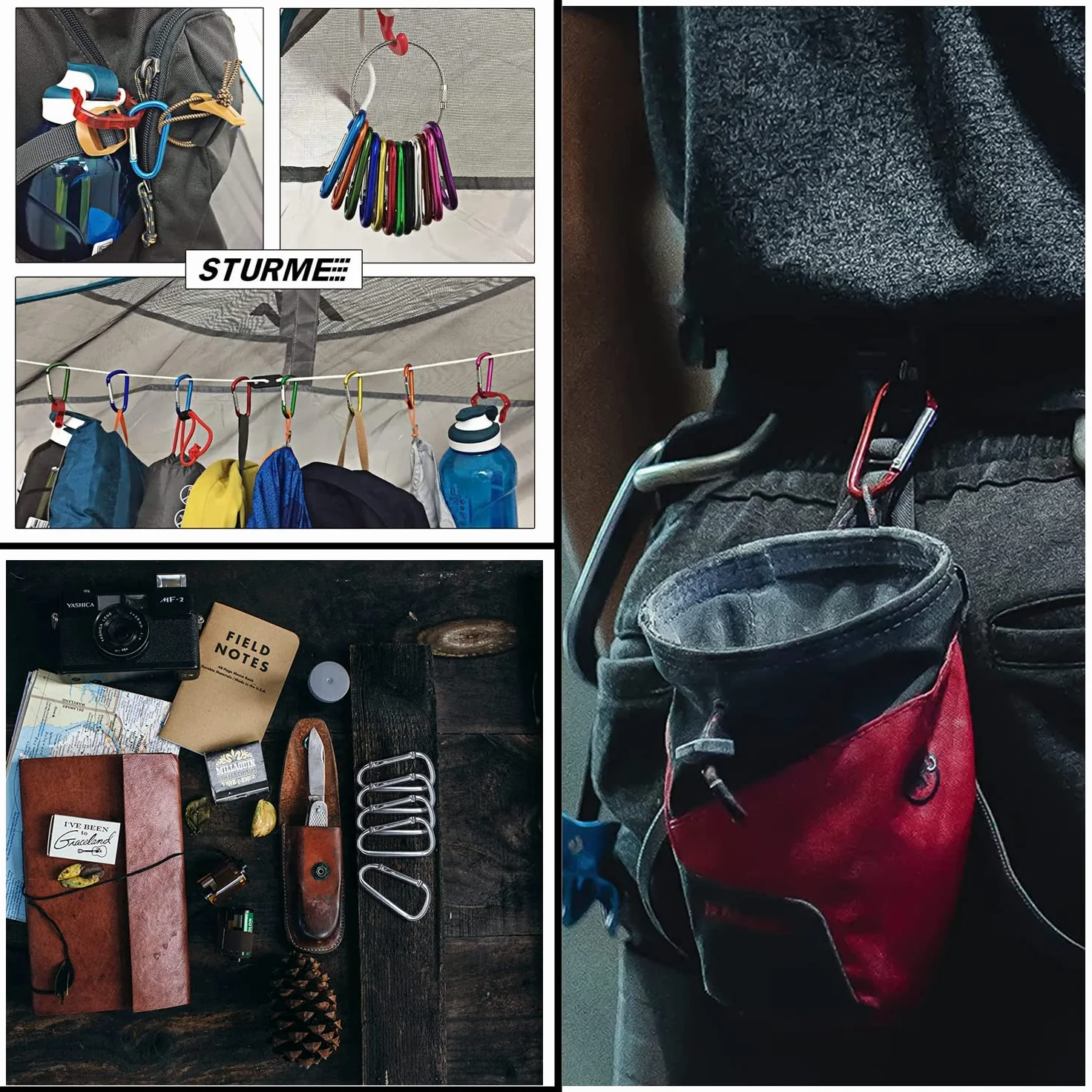 Moschettoni ad Anello a D 55 Pezzi Multicolore per Arrampicata Campeggio Pesca
