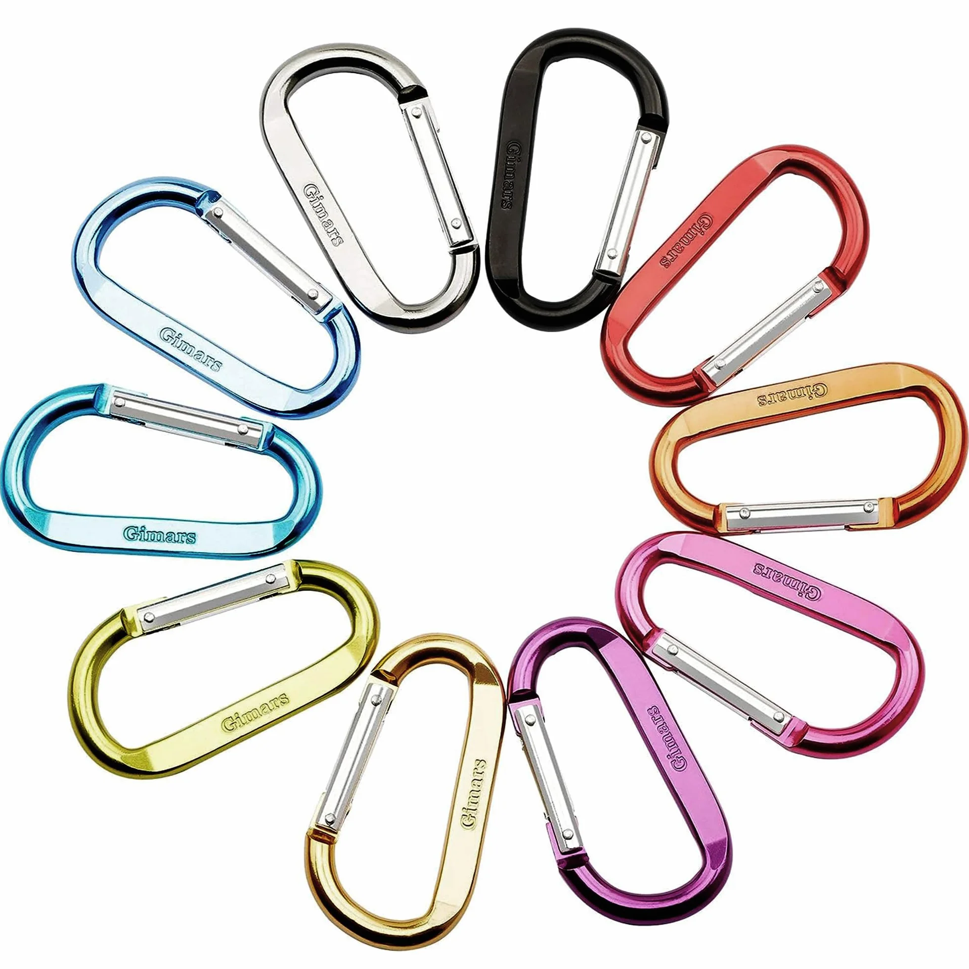 Gimars 8cm 10 Pz Moschettoni Portachiavi con Chiusura a Molla in Lega di Alluminio D Forma Gancio per Campeggio Trekking