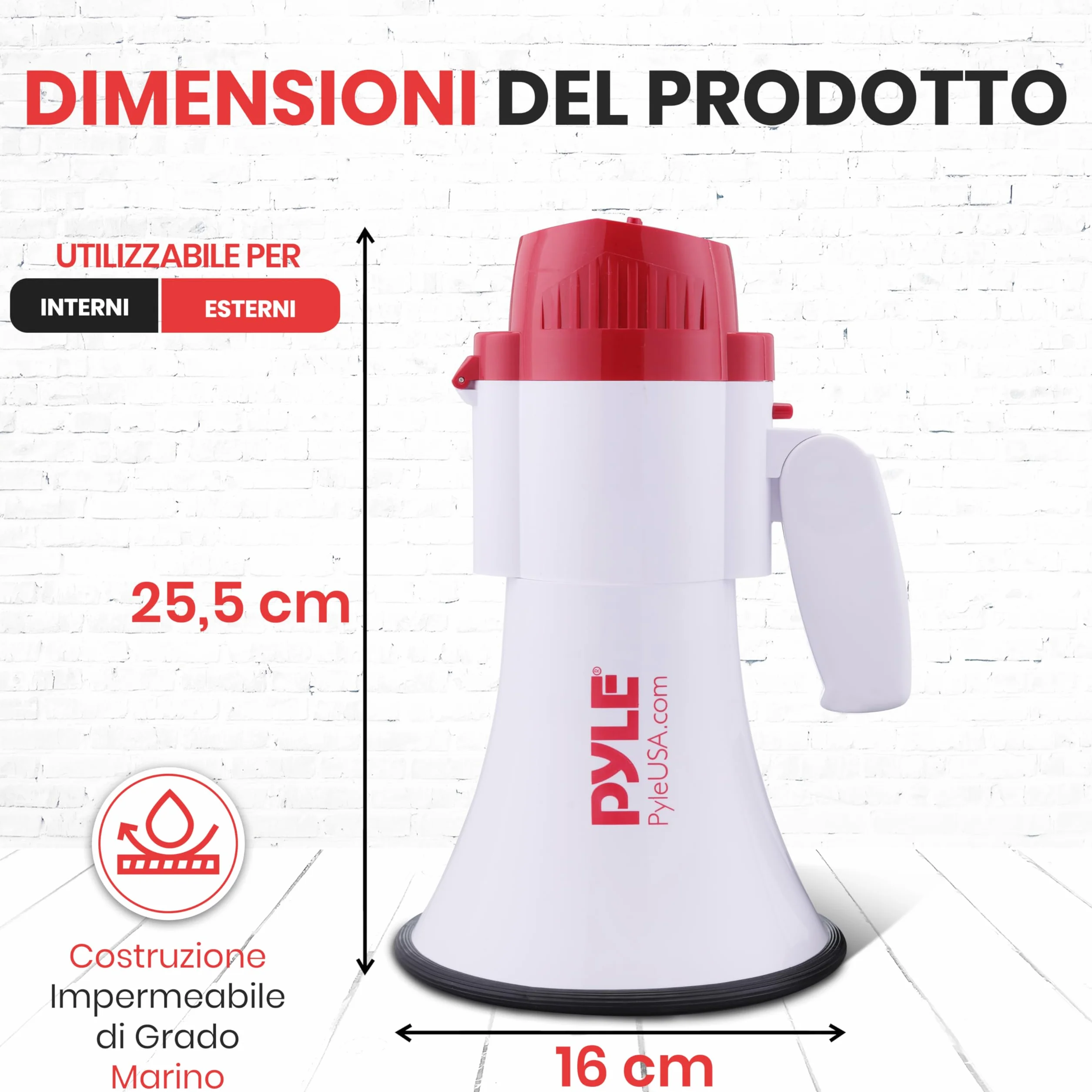 Pyle Megafono Portatile PA con Sirena Integrata, 30 Watt, 240 Metri