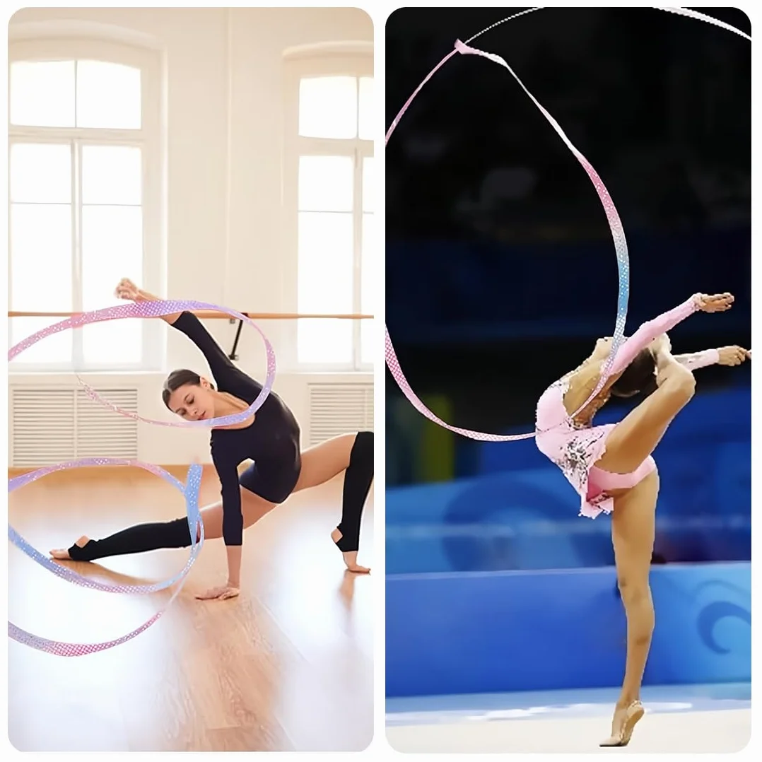 Nastro Ginnastica Ritmica Bambina 2 Metri Rosa con Maniglie - Kit Danza per Allenamenti e Spettacoli