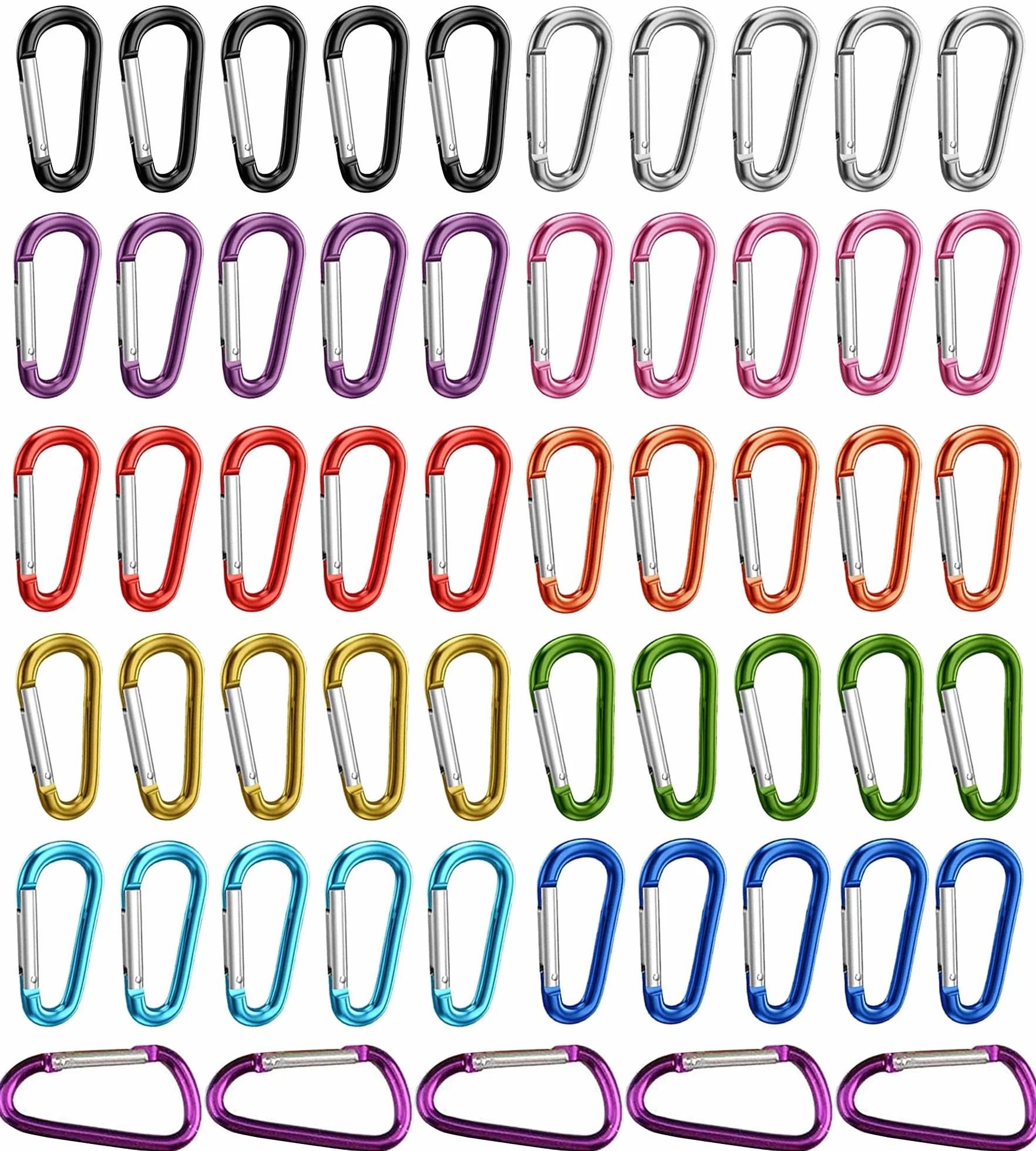 Moschettoni ad Anello a D 55 Pezzi Multicolore per Arrampicata Campeggio Pesca
