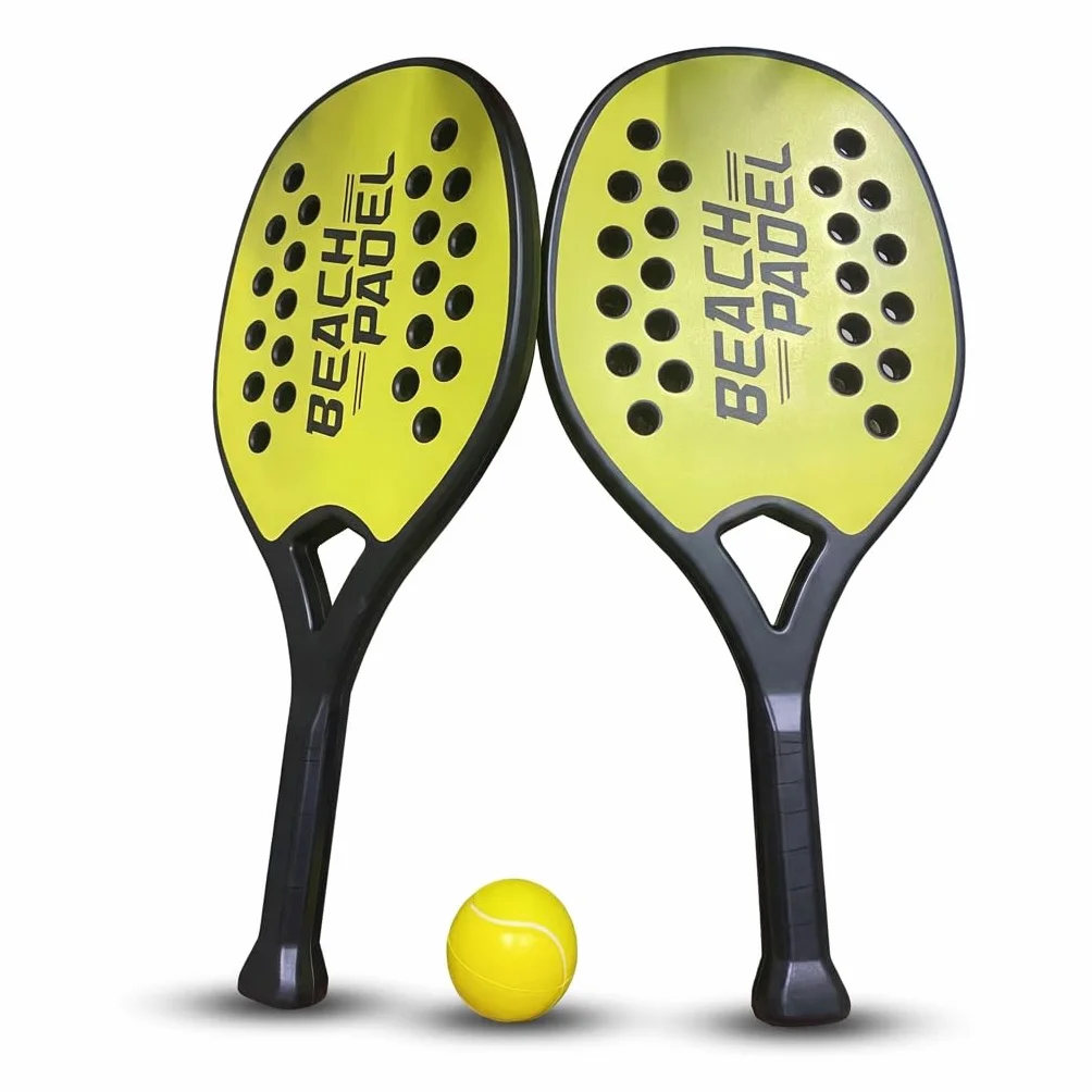 Coppia Racchette da Spiaggia Padel Beach Tennis Set con Pallina Morbida in Abs Resistenti All'Acqua