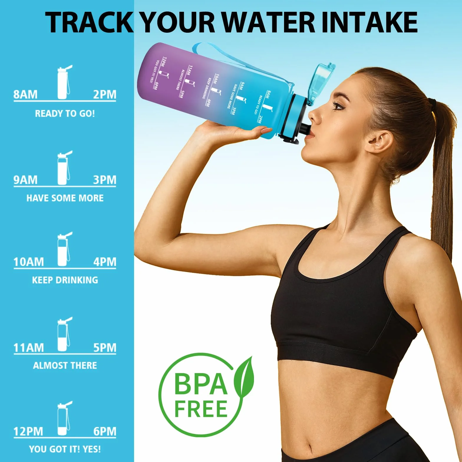 Borraccia 1,5 Litri Prova di Perdite Sportiva con Filtro Bottiglia Acqua Palestra