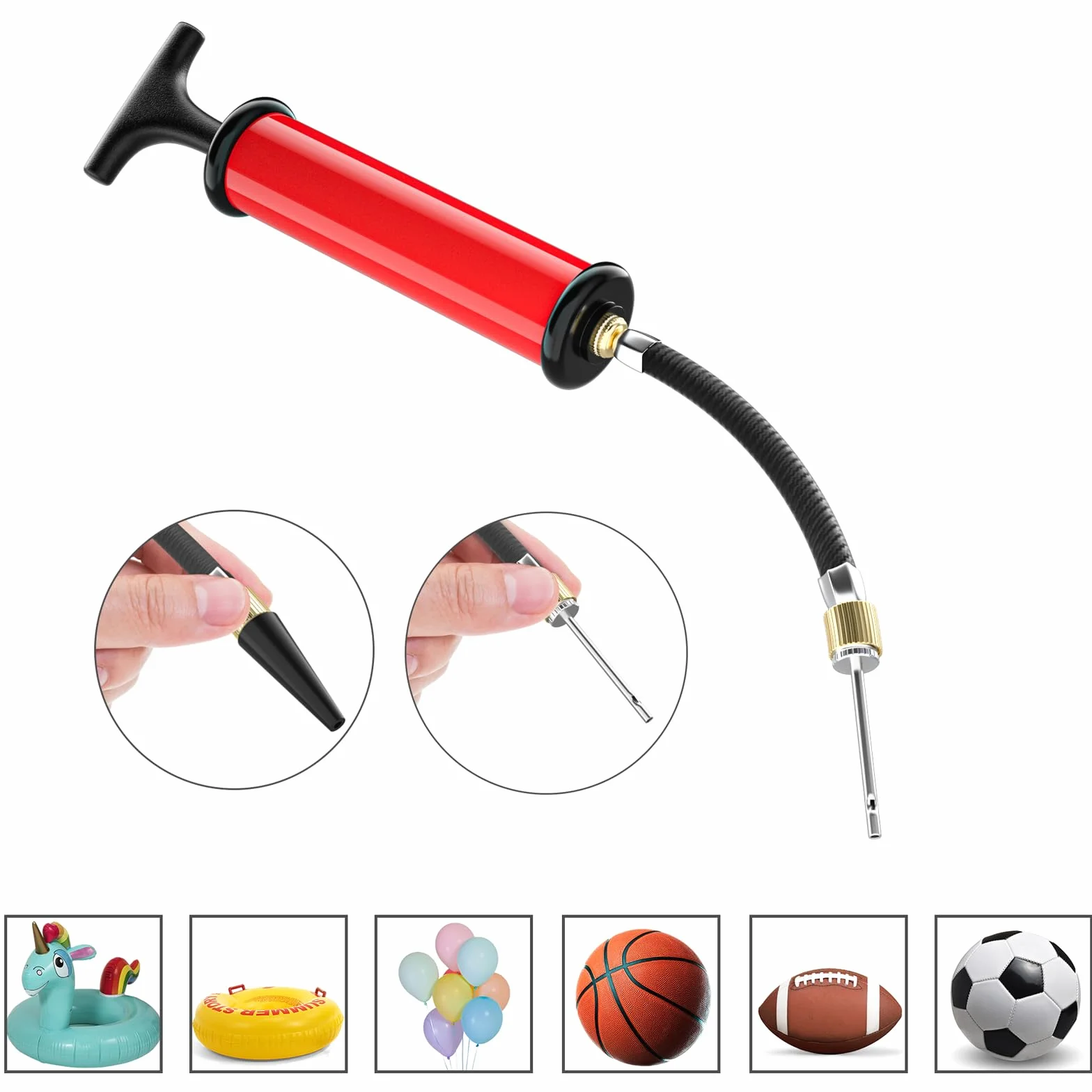 Pompa per palloni manuale con 5 aghi per calcio, rugby, pallavolo, basket