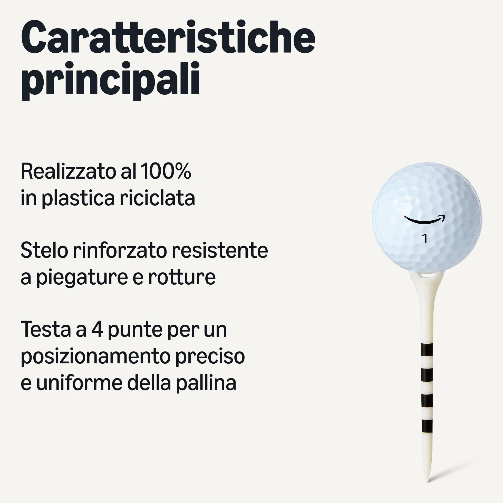 Amazon Basics Tee da Golf con Sistema di Marcatura Altezza - Tee in Plastica Riciclata con Testa a 4 Punte - Accessori da Golf - Bianco - Confezione da 100
