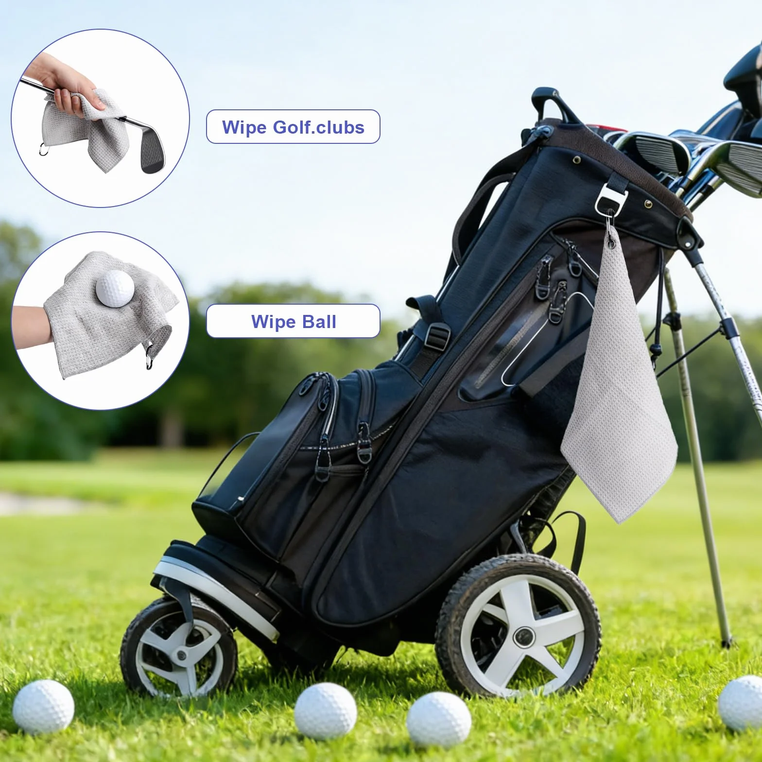 2 pezzi asciugamano golf microfibra 30x30 cm accessori golf uomo con moschettone e occhiello metallico, assorbente e compatto, ideale come regalo golf per sportivi e golfisti amatori o professionisti