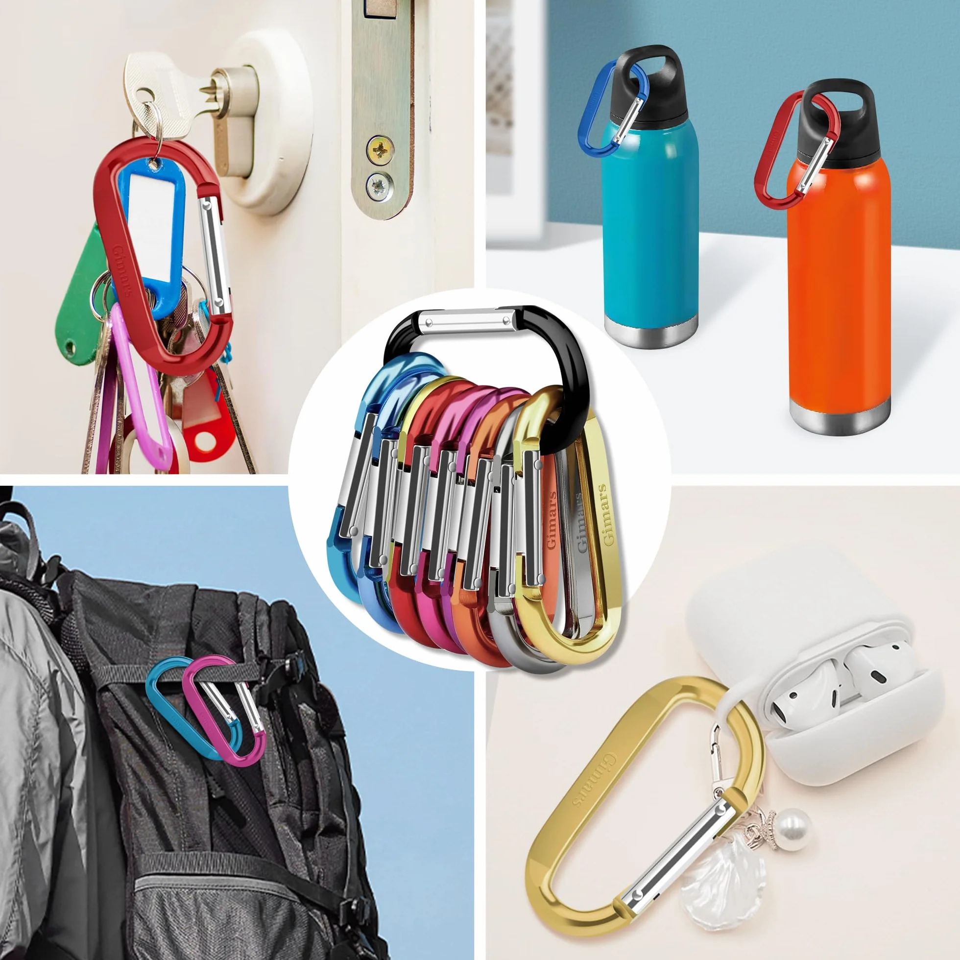 Gimars 8cm 10 Pz Moschettoni Portachiavi con Chiusura a Molla in Lega di Alluminio D Forma Gancio per Campeggio Trekking