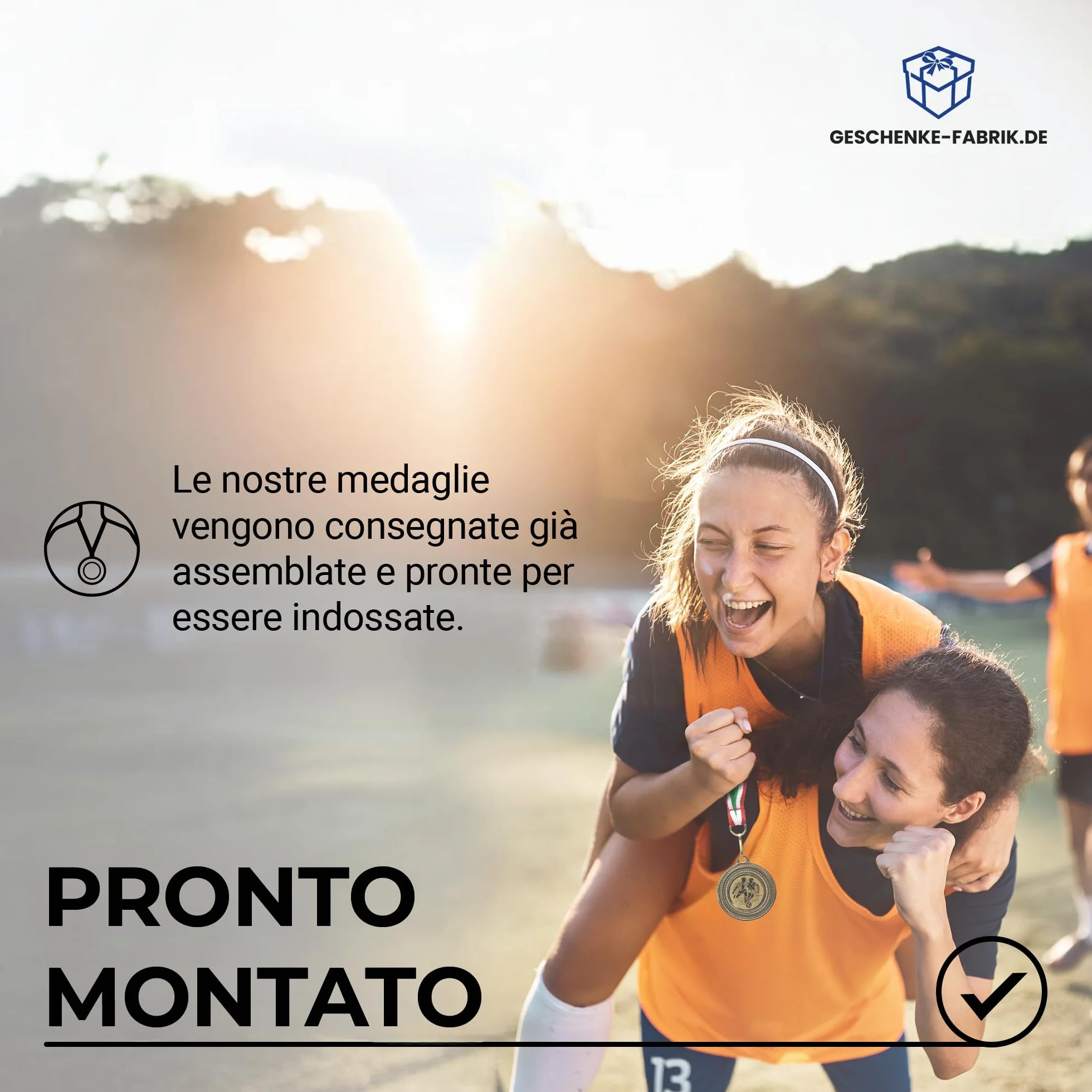 Set 10 medaglie da Calcio in Metallo Dorato con Nastro Blu-Bianco-Rosso per Bambini e Tornei
