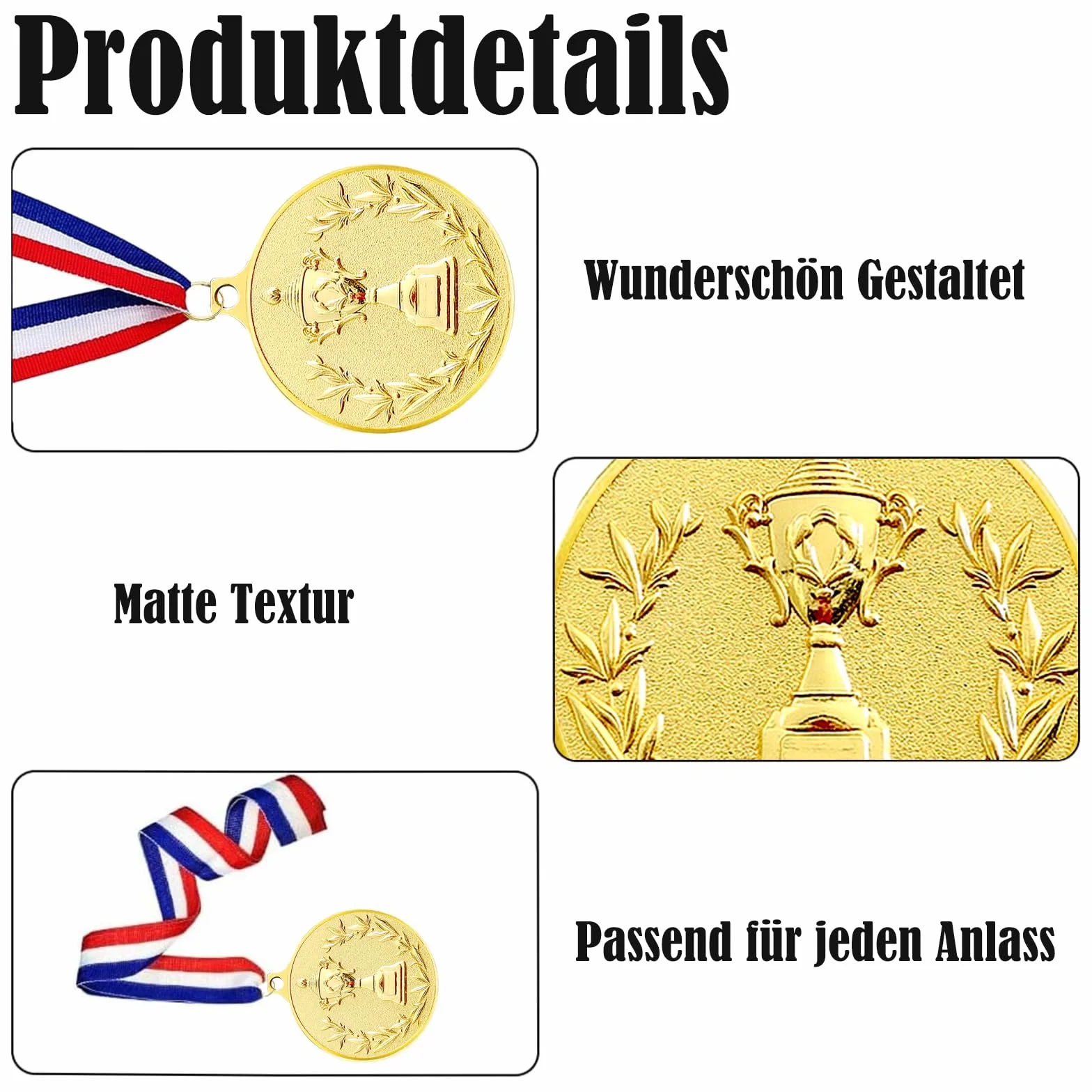 Medaglie Premiazioni Metallo Oro Argento Bronzo con Nastro Collo 5.0cm per Bambini Giochi Sport