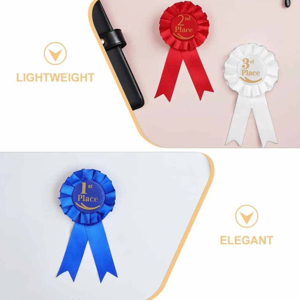 Set di 9 Nastri Premio in Raso con Spilla per 1° 2° 3° Posto Distintivi Sportivi