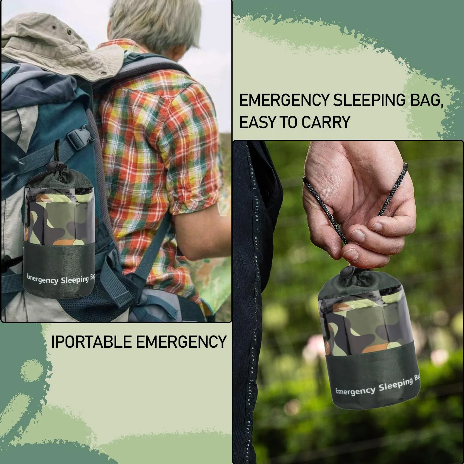 Sacco a Pelo di Emergenza Termico Leggero Impermeabile in Nylon Portatile per Campeggio