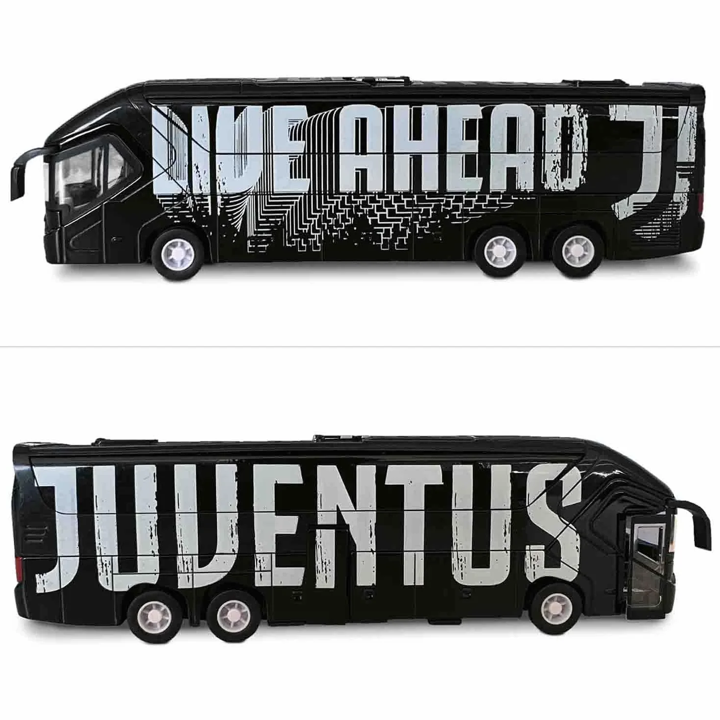 Mondo Motors - Pullman Juventus F.C. modellino giocattolo - Bus con retrocarica frizione pull back - Colore Bianco Nero - 51212