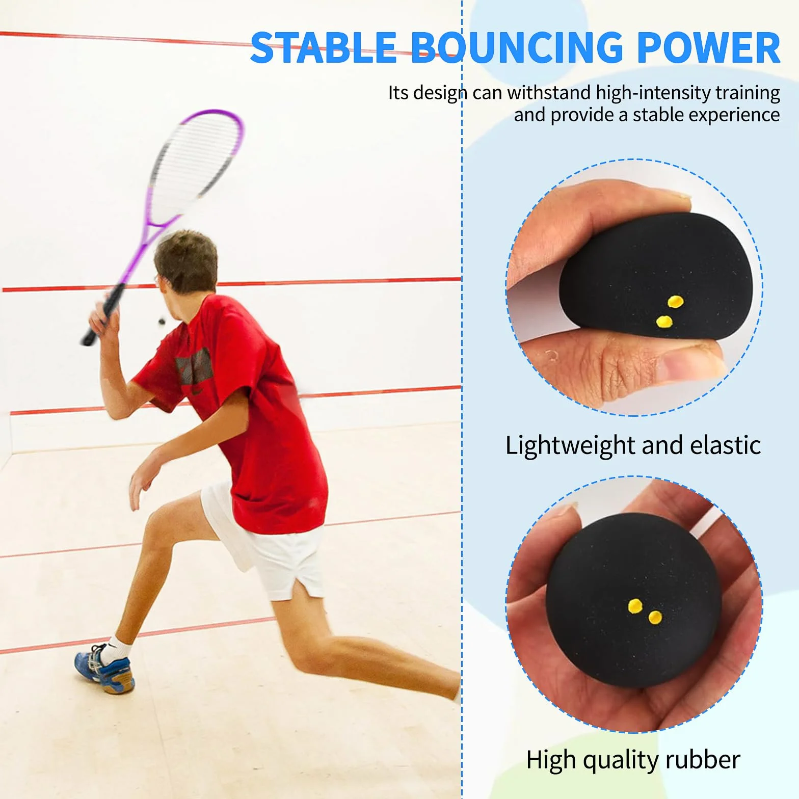 Palline da Squash Miste 4 Pezzi Punto Rosso Blu Giallo Doppio Giallo Allenamento