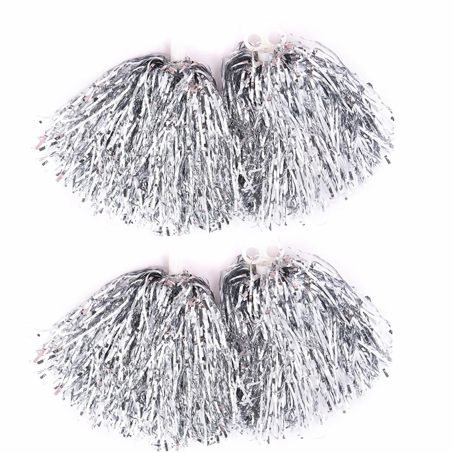 Pompon da cheerleader in plastica argento per calcio basket tifo danza feste
