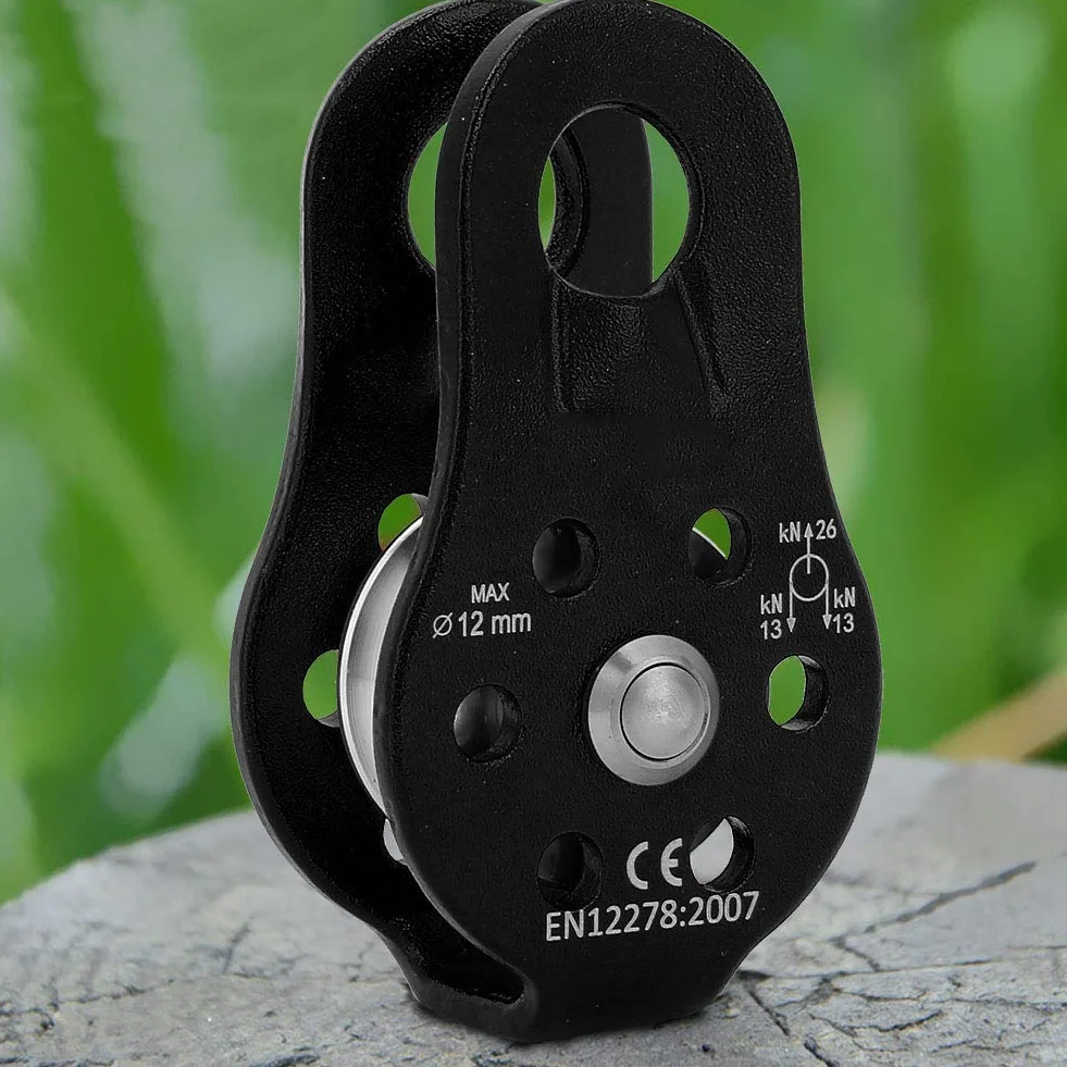 Carrucola da Arrampicata su Roccia 26KN in Lega di Alluminio per Corda da 12 mm Nero