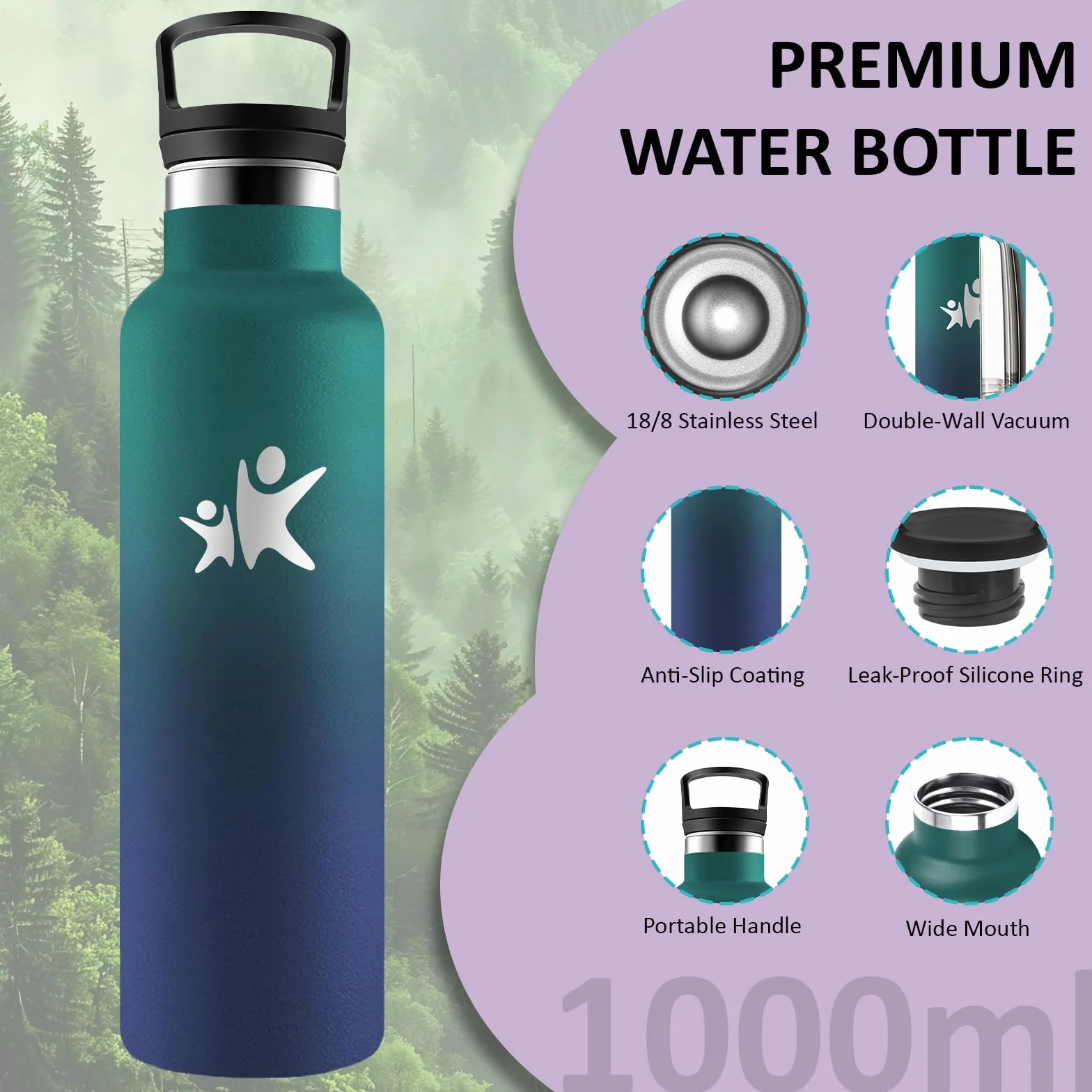 Borraccia Termica Acciaio Inox 1 Litro Senza BPA 18/8