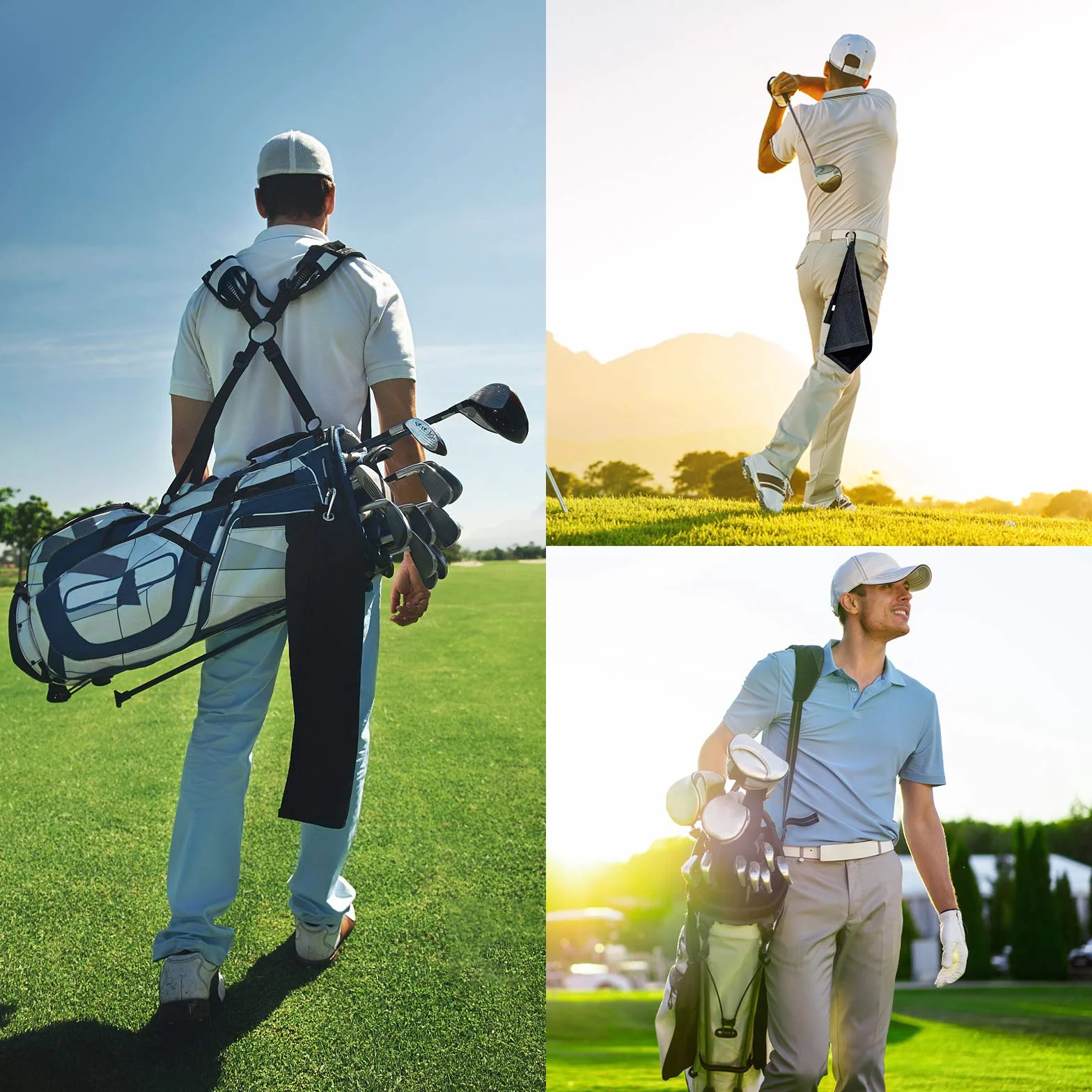 Asciugamano da golf di alta qualità in microfibra per borsa da golf con moschettone per appendere sulla borsa da golf club, yoga, campeggio, palestra, 40,6 x 33 cm