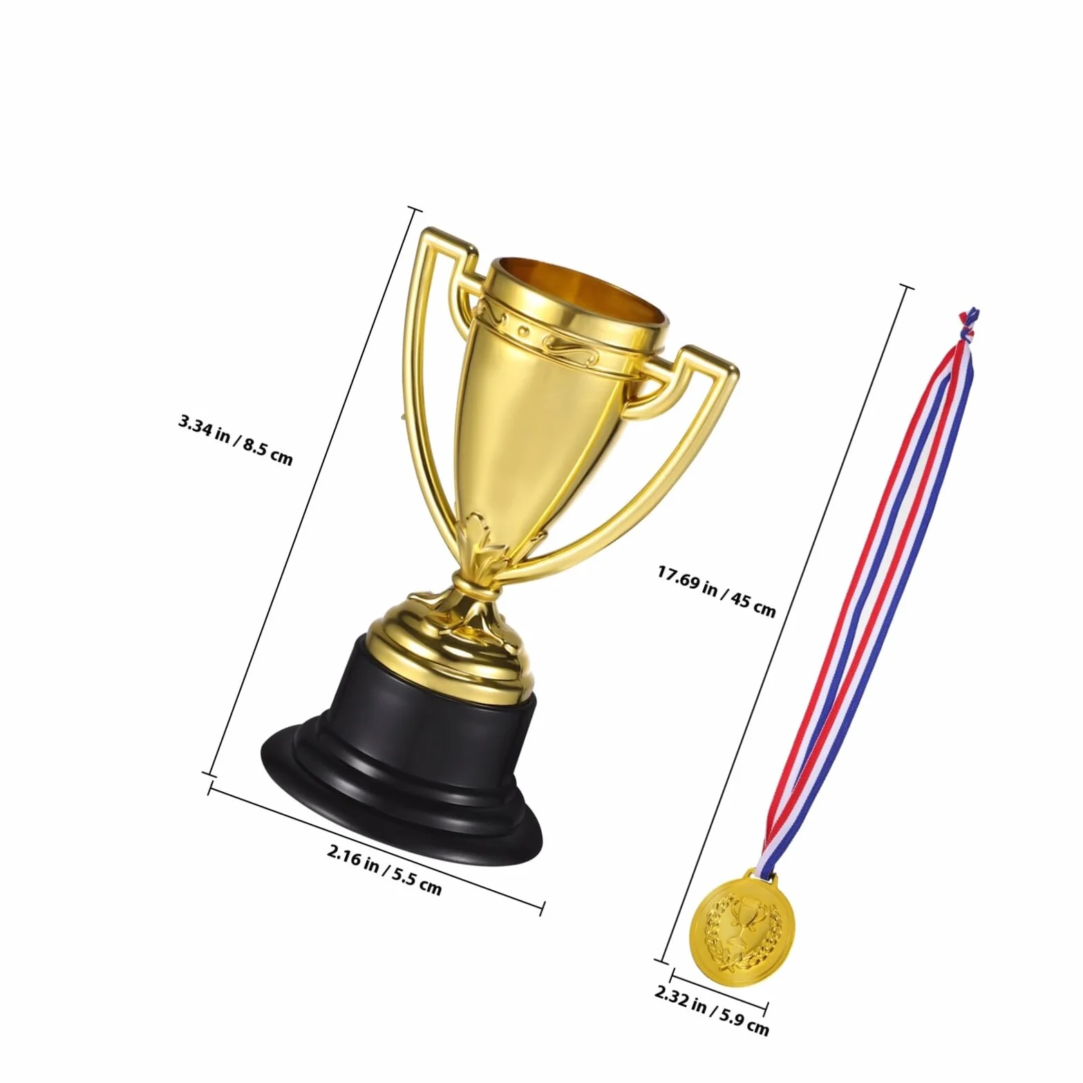 Set di 24 Medaglie e 24 Mini Trofei in Plastica Oro per Premiazioni Sportive e Bowling