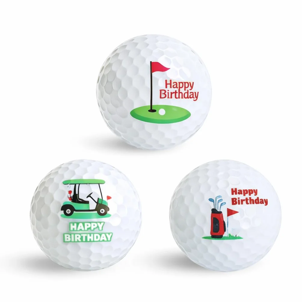 3 palline da golf per compleanno, divertenti palline da golf personalizzate, con motivi Happy Birthday, regalo per uomini golfisti, golf, idea regalo per principianti e giocatori amatoriali