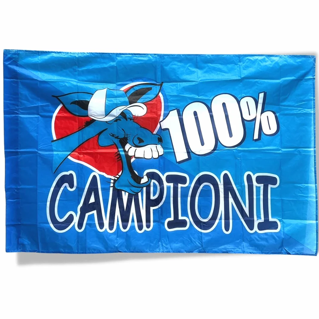 NARAMAKI Bandiera Napoli 100% Campioni - Bandiera 90x140 cm - con Passante per Asta