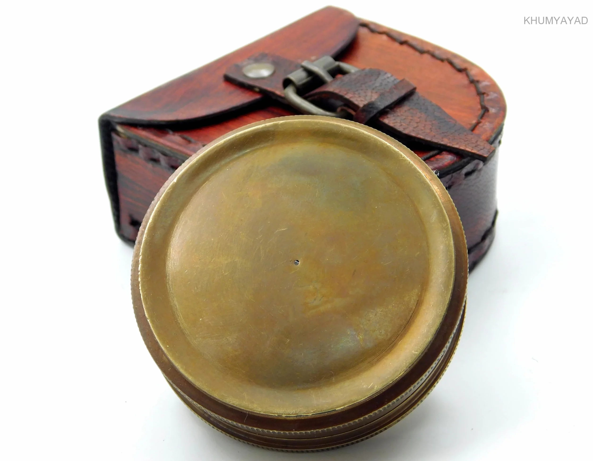 Bussola tascabile in ottone antico con custodia in pelle