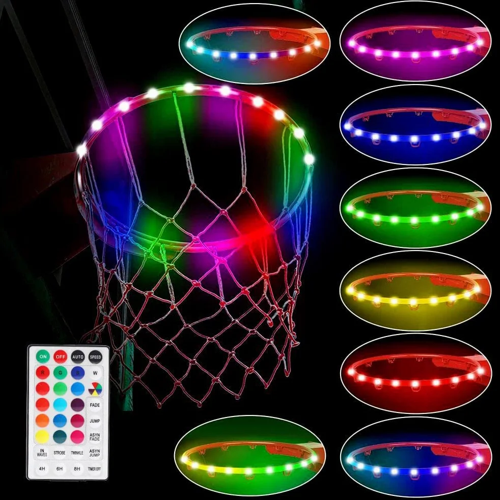 KENANLAN Luci LED per Canestro da Basket Campo da Basket con Telecomando Luce a LED 4 modalità 16 Colori Impermeabile per Allenamento Notturno All'aperto