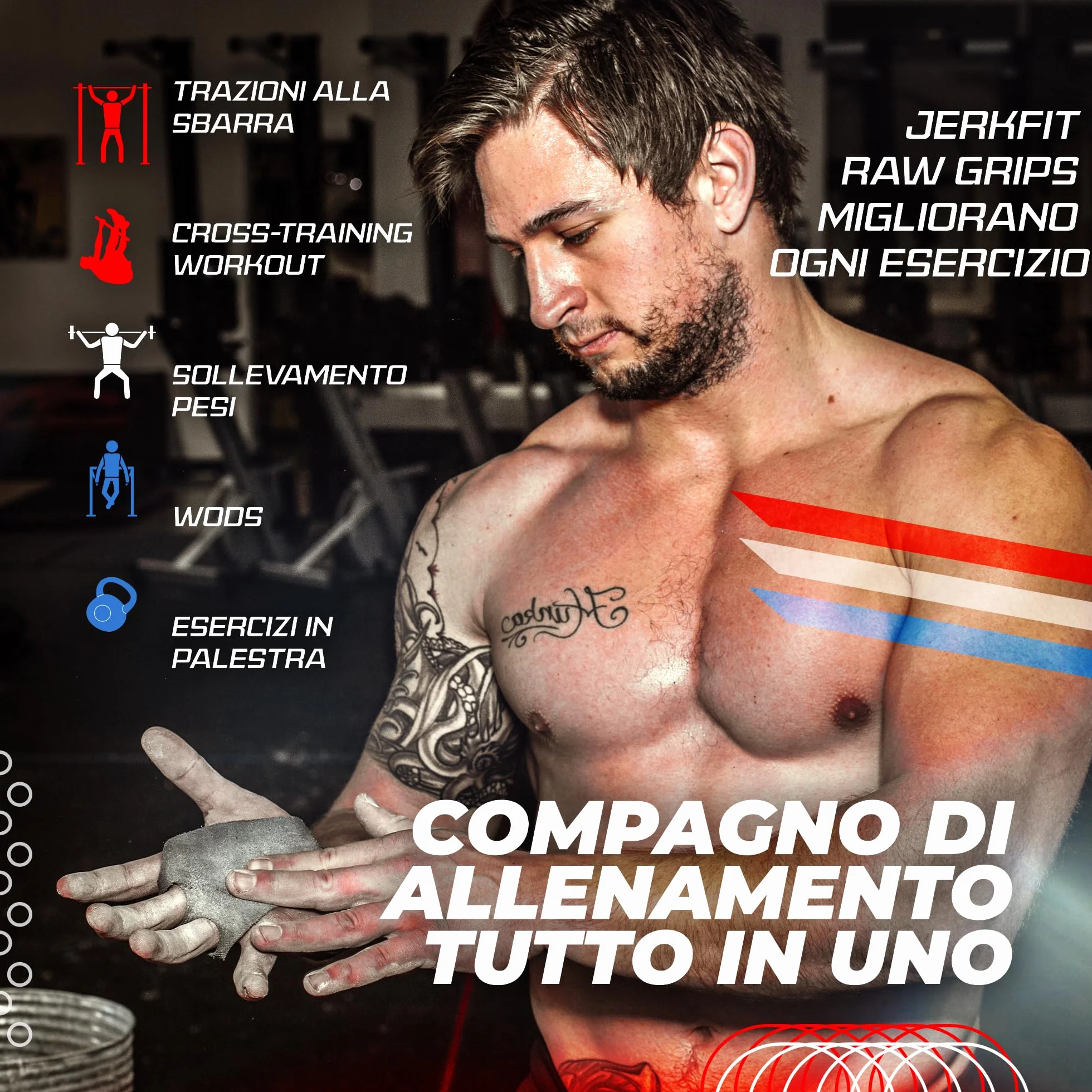 JerkFit Raw Grips 2 Dita in Pelle Ginnastica Protezione Palma