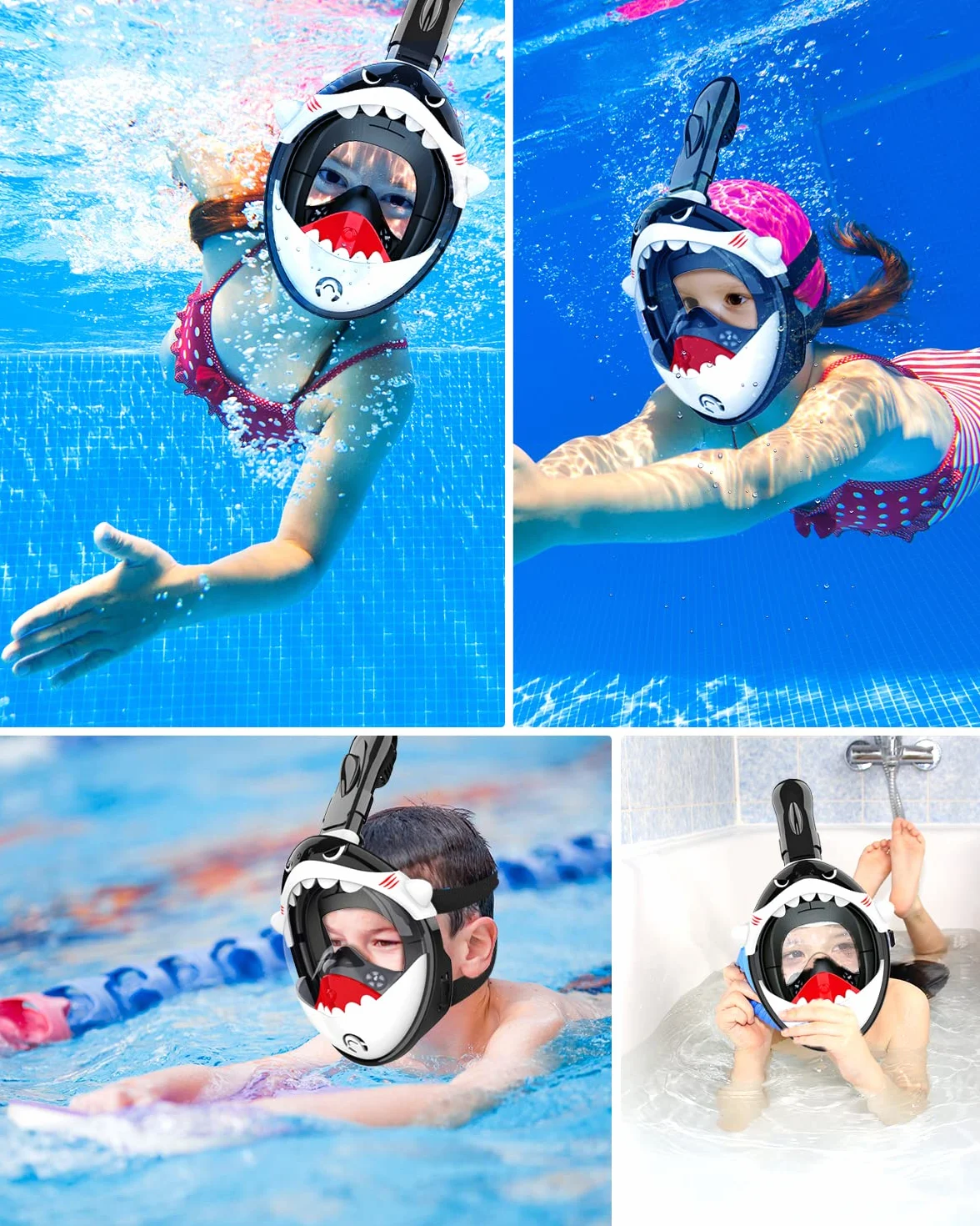 Maschera da snorkeling per bambini, 180° HD, anti-appannamento e anti-perdita, maschera integrale per bambini, maschera subacquea, maschera subacquea, set per bambini 4-12 anni