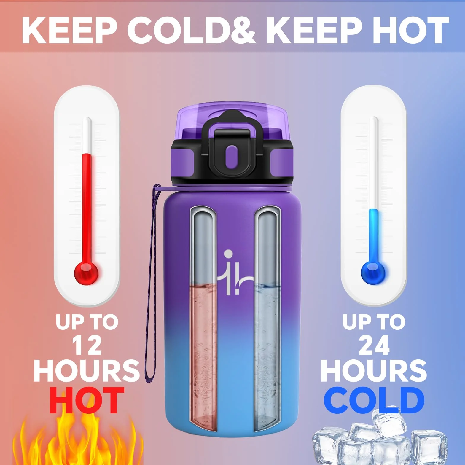 Borraccia Termica 500 ml Acciaio Inox Isolato Sottovuoto con Cannuccia Senza Perdite per Campeggio Sport Palestra