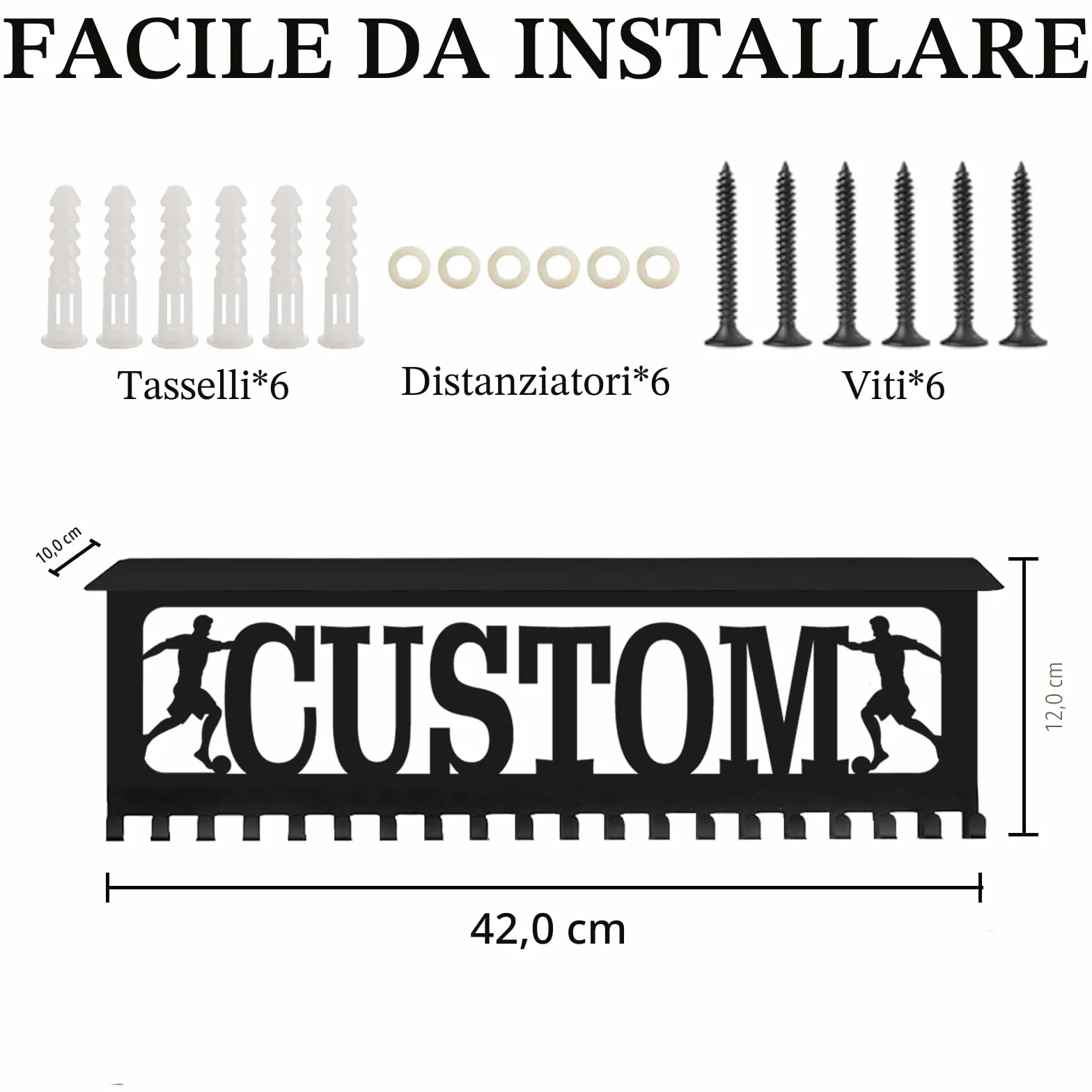 Personalizowany ekspozytor na medale z nazwą i logo, metalowy, na ścianę, do gimnastyki, dla dzieci