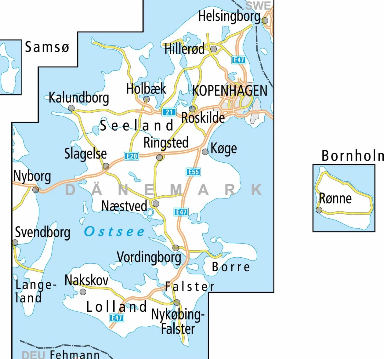 Denmark Copenhagen Seeland cycling map (DK3): reiß- und wetterfest, E-Bike geeignet, mit GPS-Tracks Download, mit Bett+Bike Symbolen, mit ... Seeland, Falster und Lolland auf einer Karte.