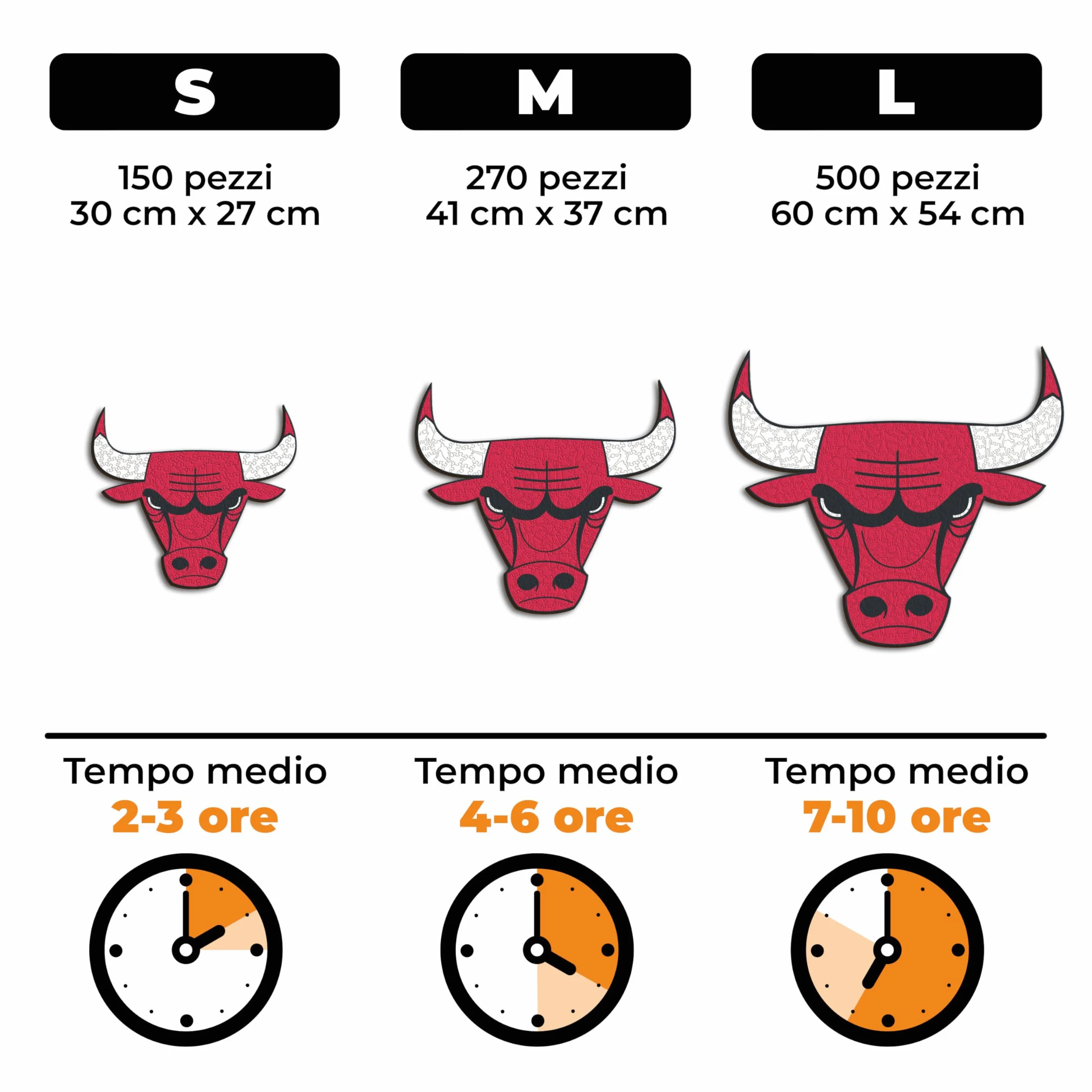 Iconic Puzzles - Chicago Bulls, Logo, Puzzle di Legno con licenza ufficiale NBA, 100% sostenibile, regalo per adulti e bambini, taglia S, 150 Pz