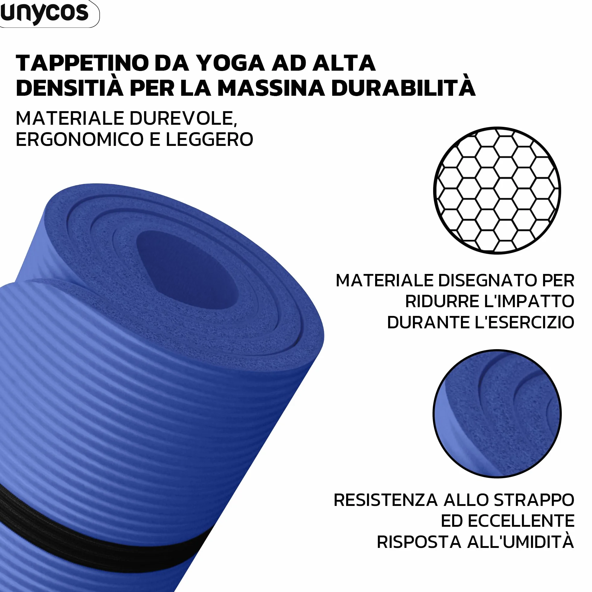 Tappetino Antiscivolo Yoga Pilates Ginnastica Extra Spesso 10/15 mm, Materassino Fitness Schiuma NBR/Poliestere con Borsa a Tracolla
